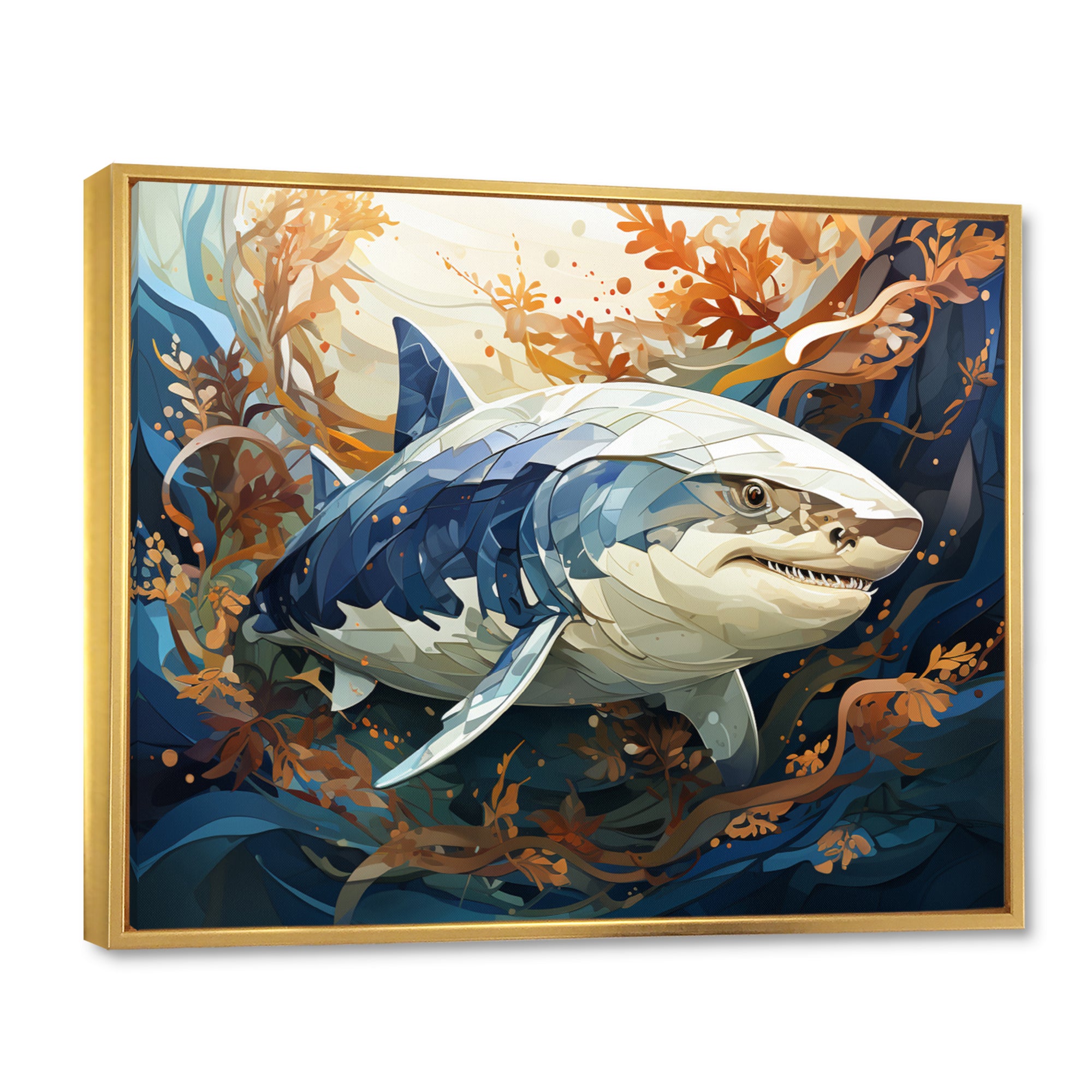 Grey Orange Shark Harmony - Marine Animals Wall Art Prints