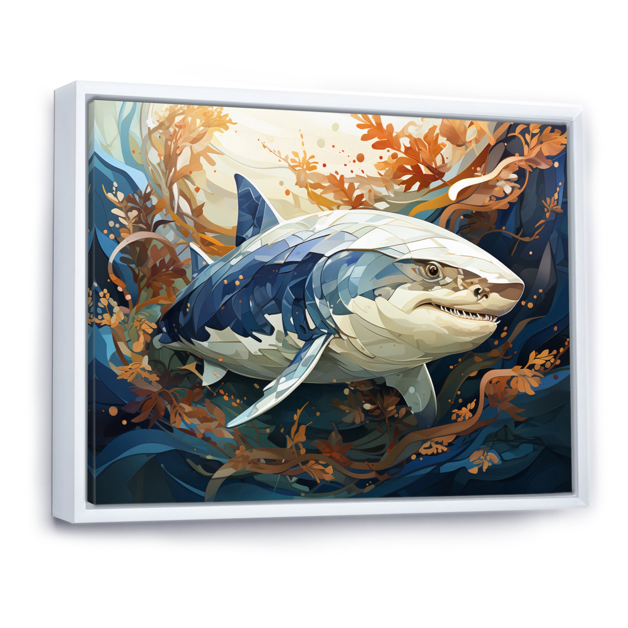 Grey Orange Shark Harmony - Marine Animals Wall Art Prints