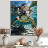 Green Teal Turtle Portrait Stunning - Green Marine Animals Wall Art