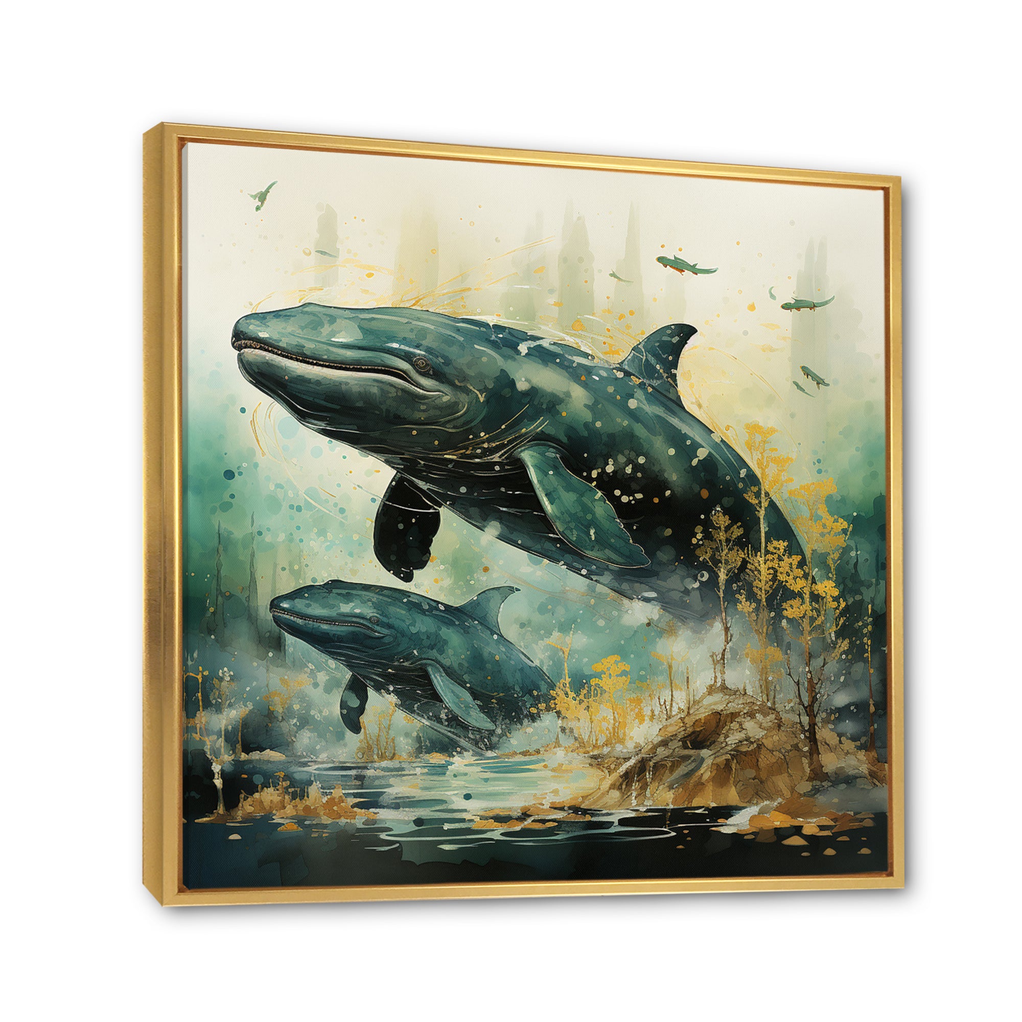 Grey Teal Marine Animals Whispering Whales - Marine Animals Wall Art Prints