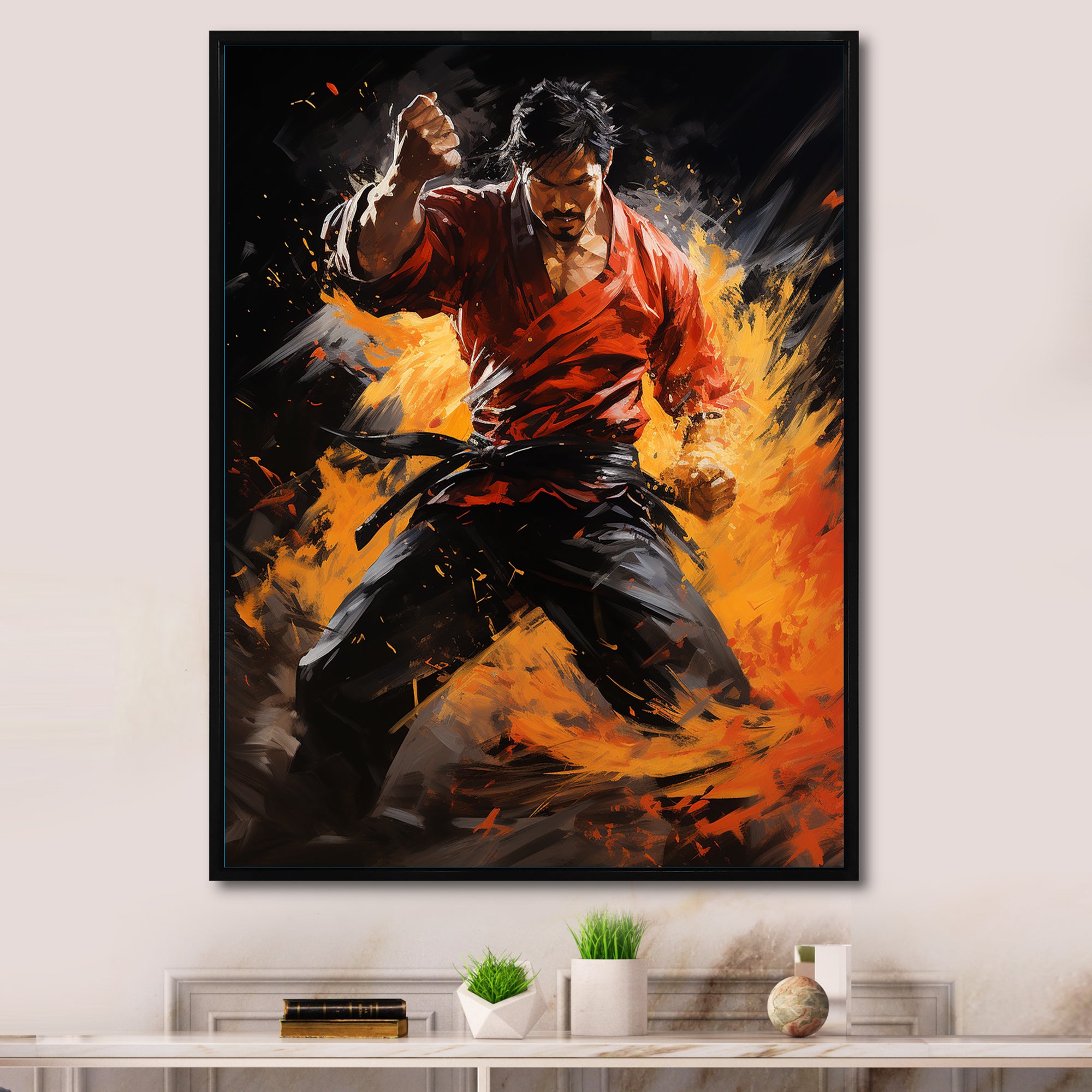 Orange Red Martial Art Abstract Impact - Martial Arts Canvas Wall Art