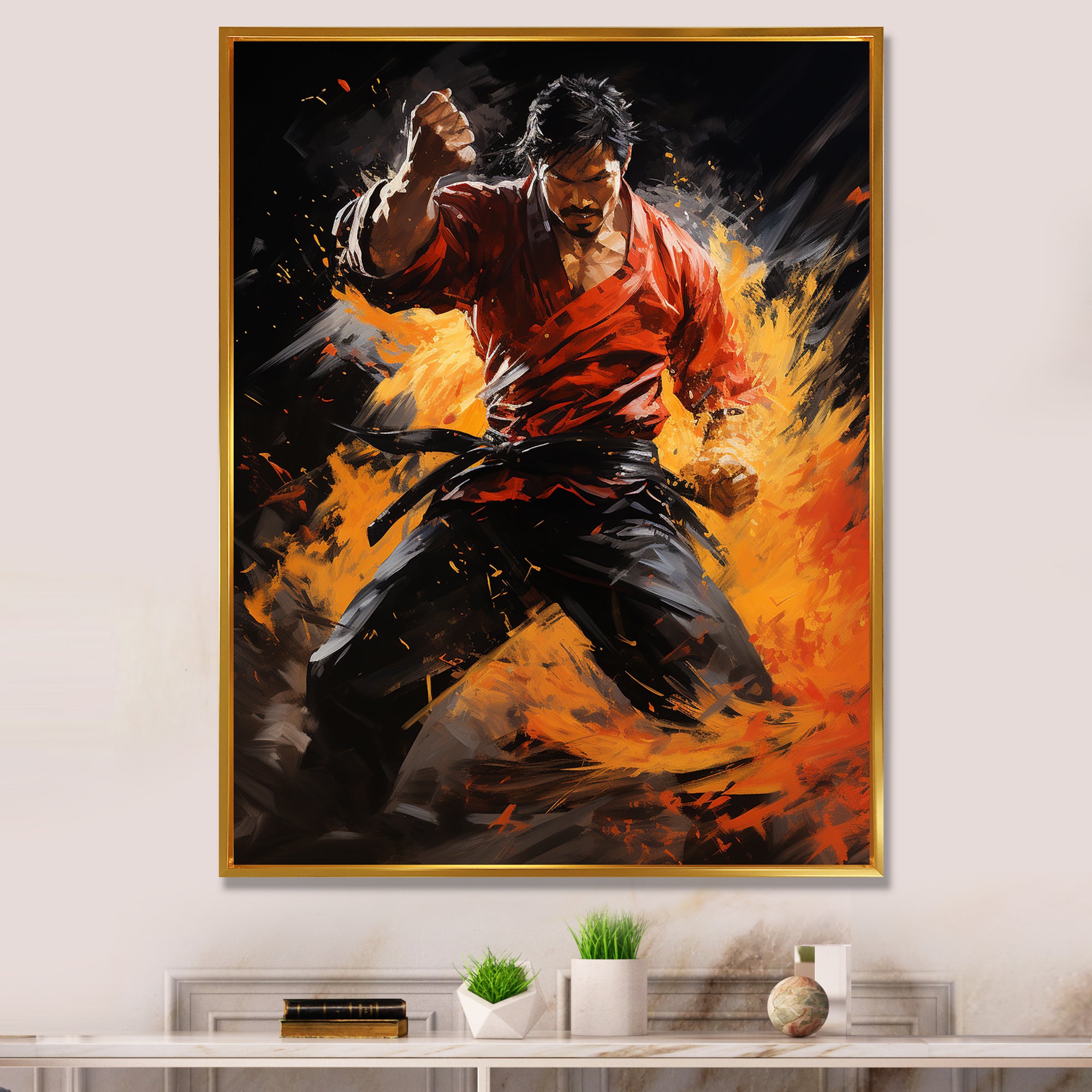 Orange Red Martial Art Abstract Impact - Martial Arts Canvas Wall Art