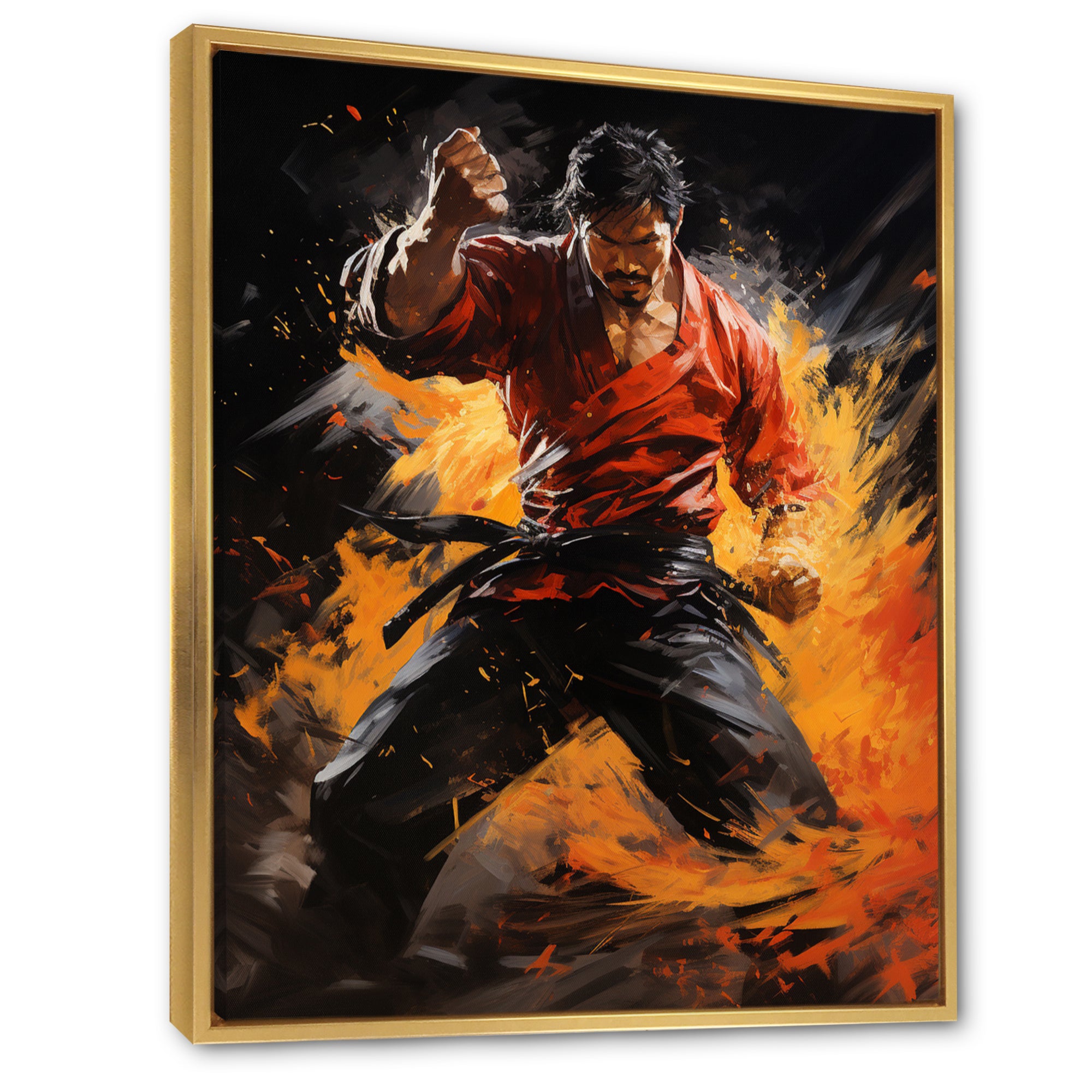 Orange Red Martial Art Abstract Impact - Martial Arts Canvas Wall Art