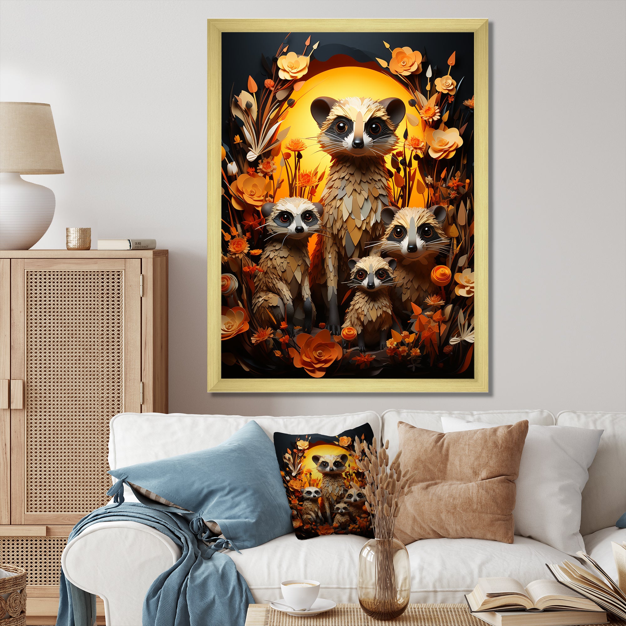 Orange Black Meercat Community Papercut - Orange Meercat Wall Art