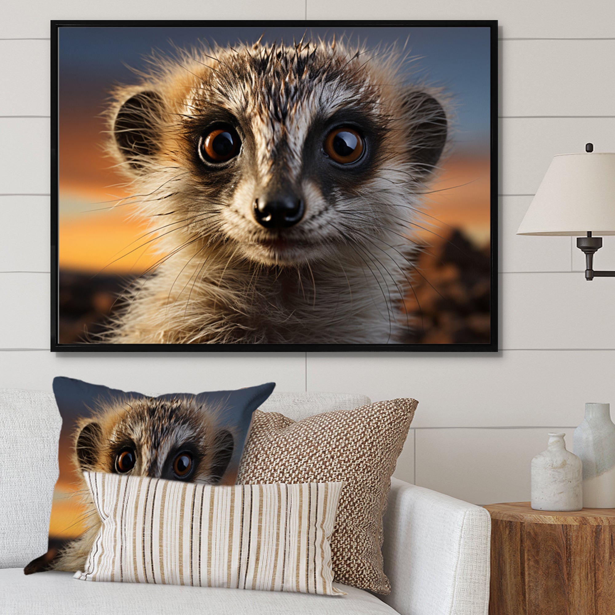 Brown Peach Meercat Portrait - Meercat Framed Canvas Art