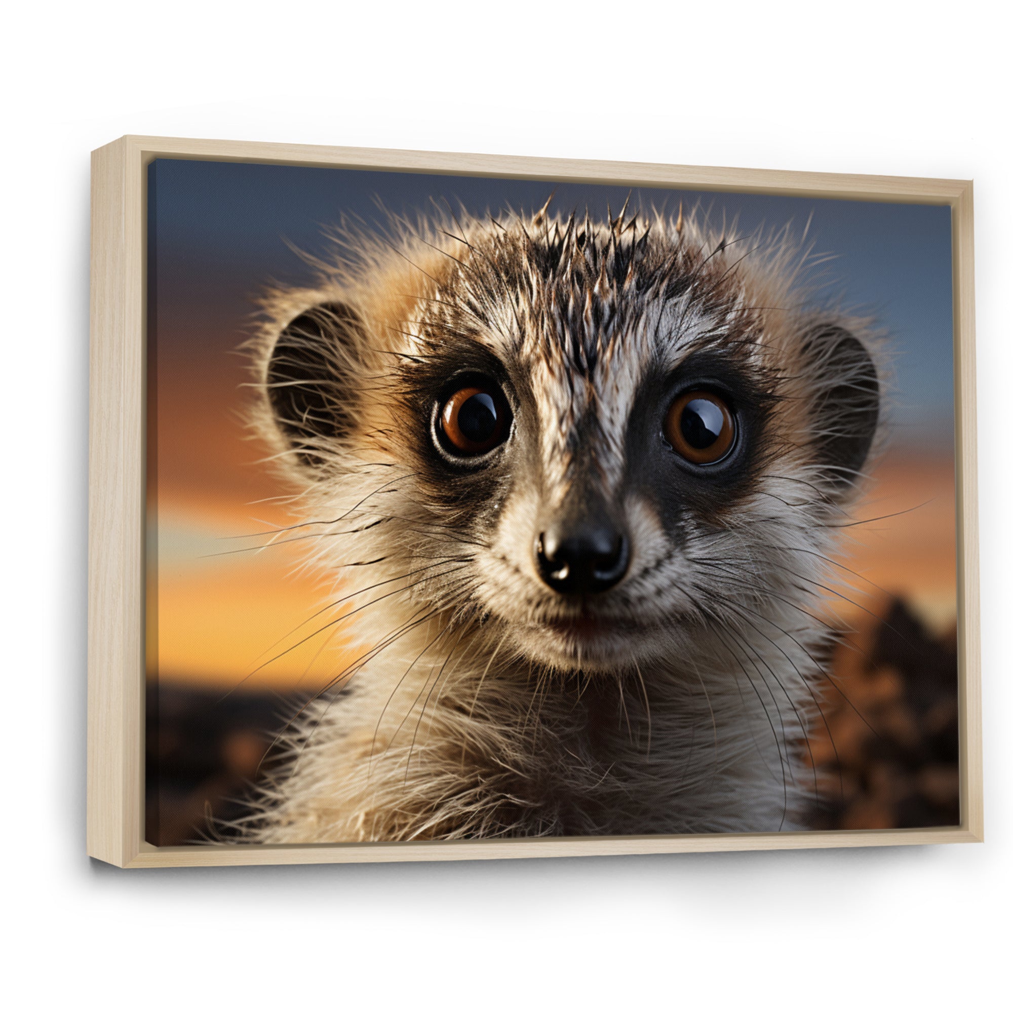 Brown Peach Meercat Portrait - Meercat Framed Canvas Art