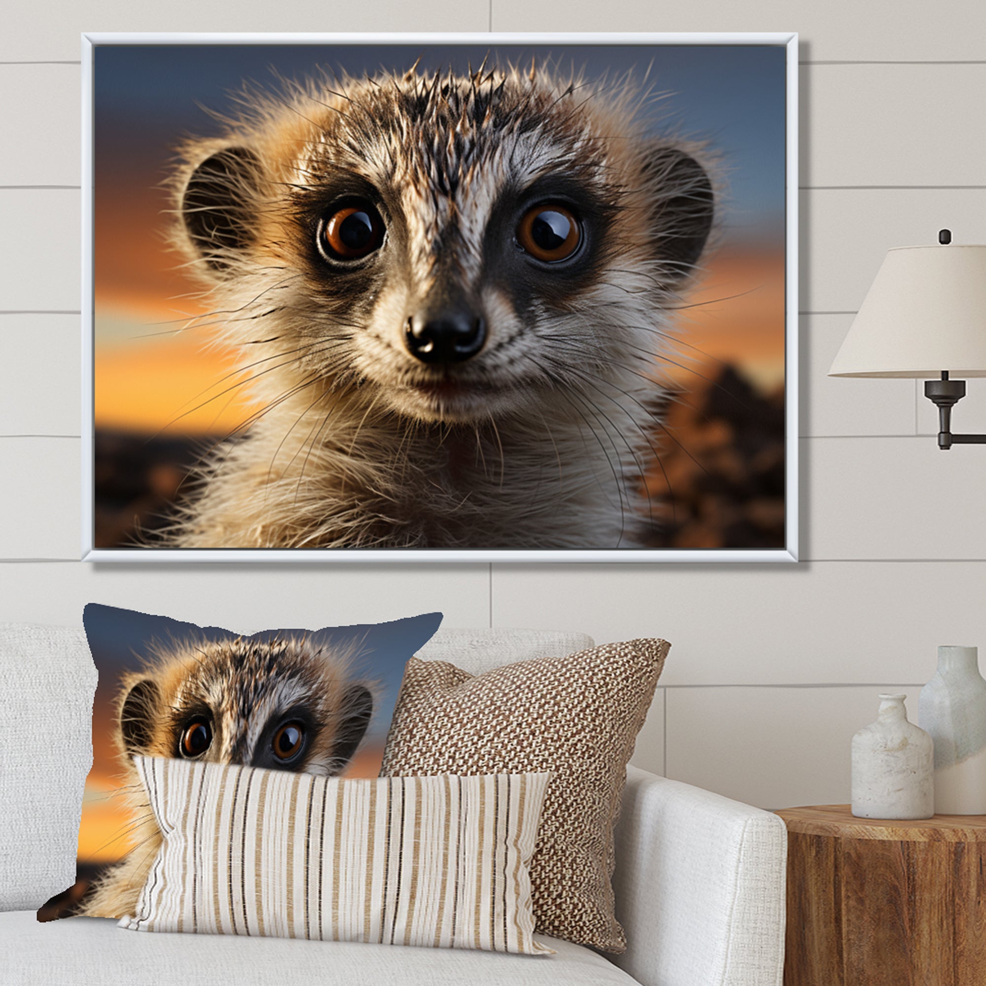 Brown Peach Meercat Portrait - Meercat Framed Canvas Art