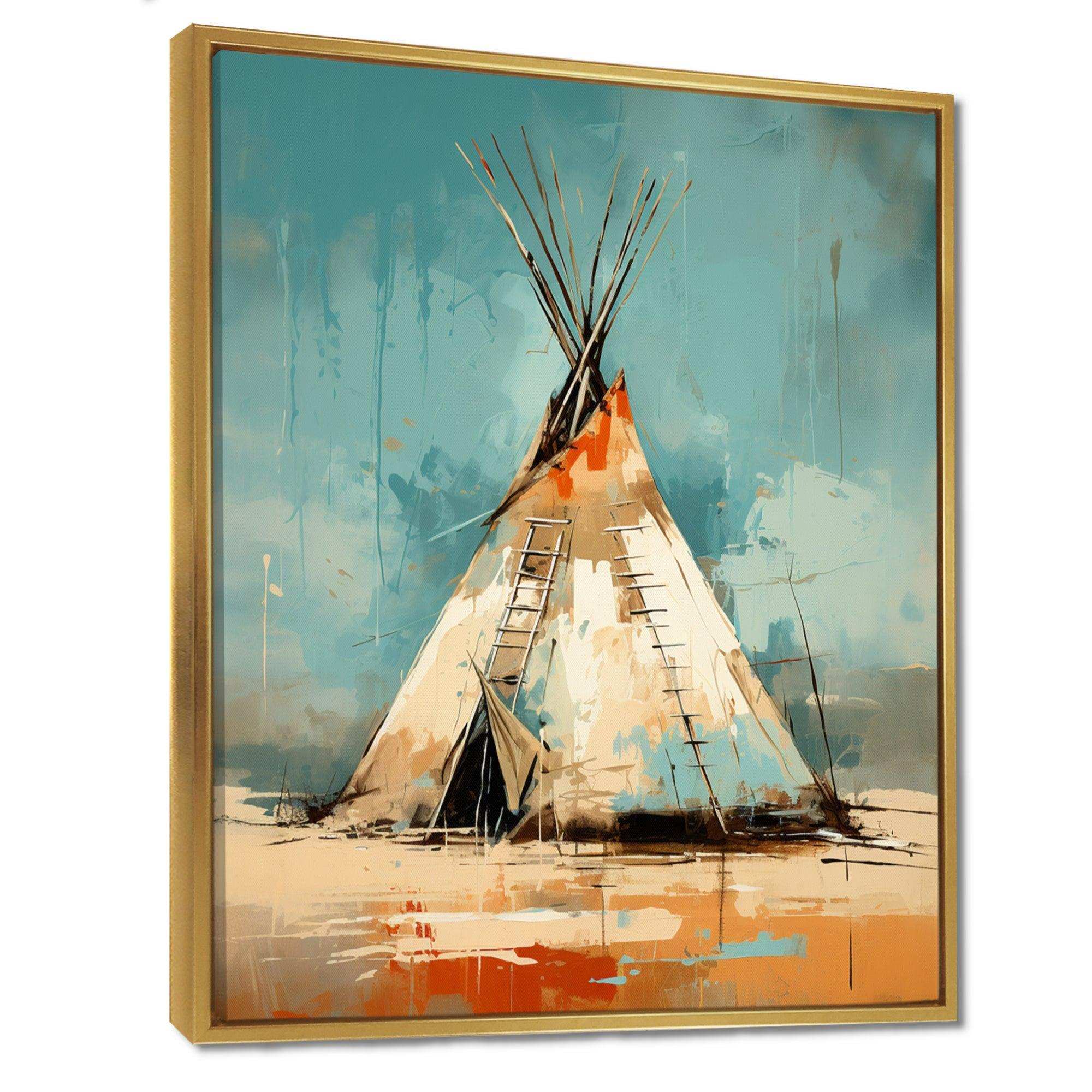 Turquoise Beige Native Tipi Whispers Of Spirit - People Canvas Wall Art