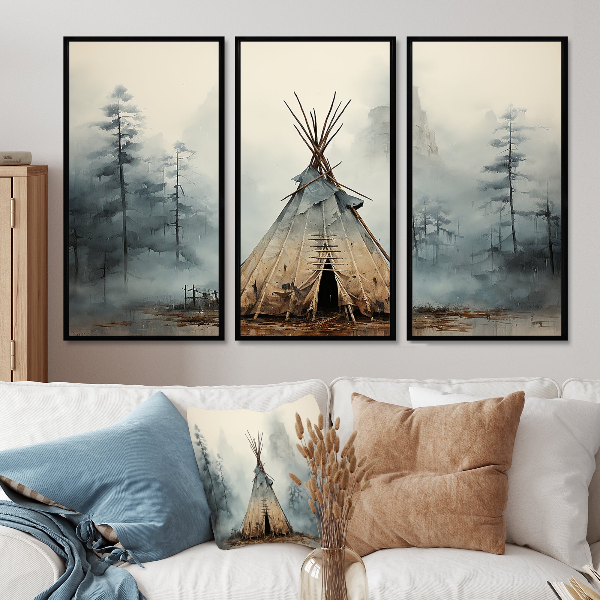 Grey Native Tipi Whispers Of Spirit - Canvas Multipanels Set of 3