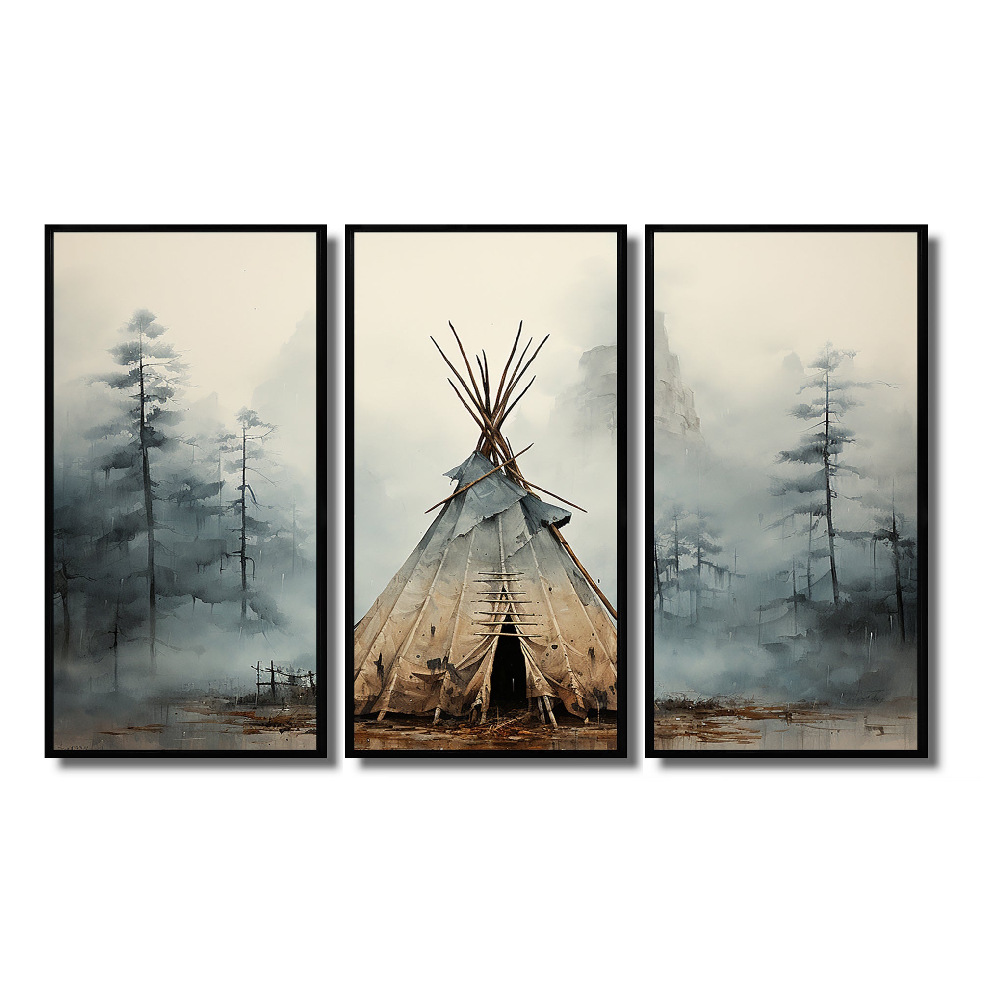 Grey Native Tipi Whispers Of Spirit - Canvas Multipanels Set of 3