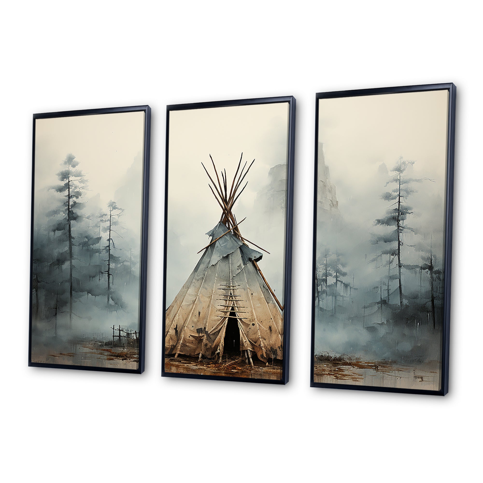 Grey Native Tipi Whispers Of Spirit - Canvas Multipanels Set of 3