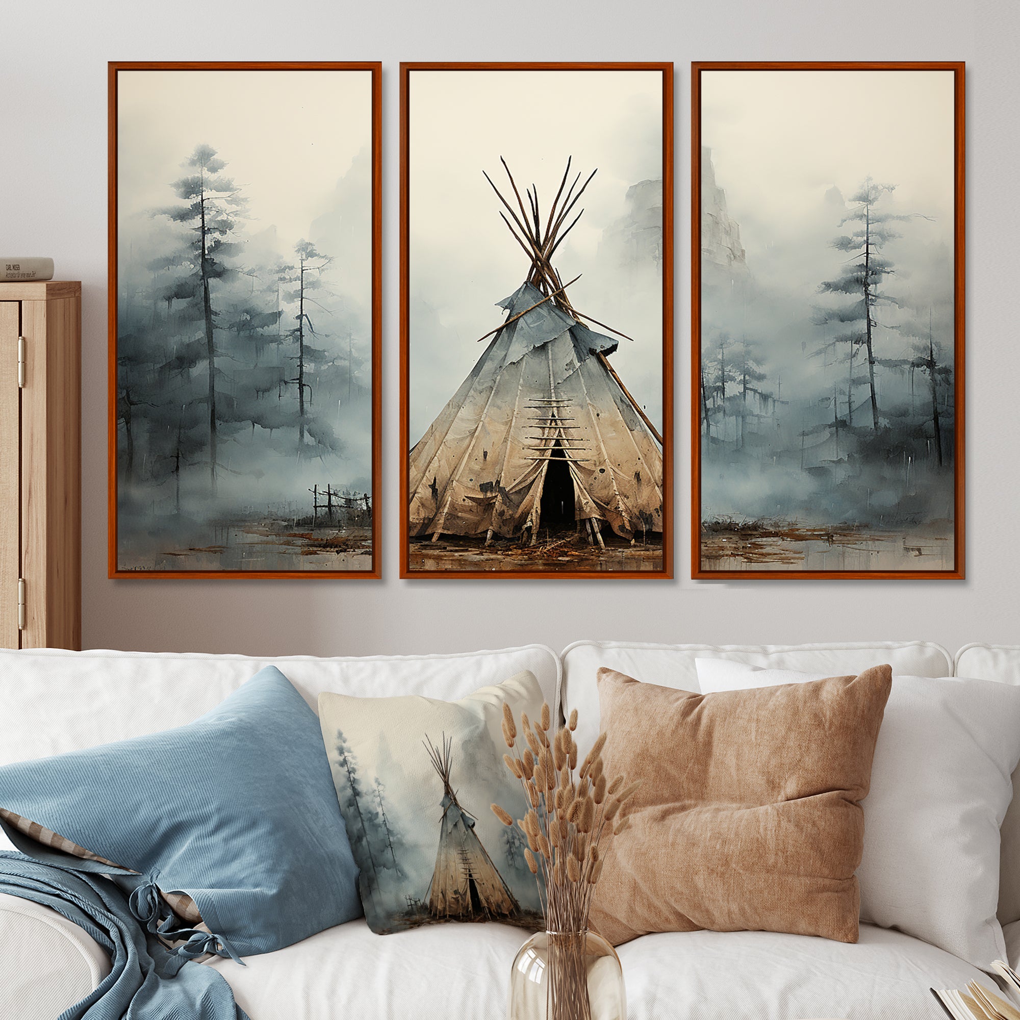 Grey Native Tipi Whispers Of Spirit - Canvas Multipanels Set of 3