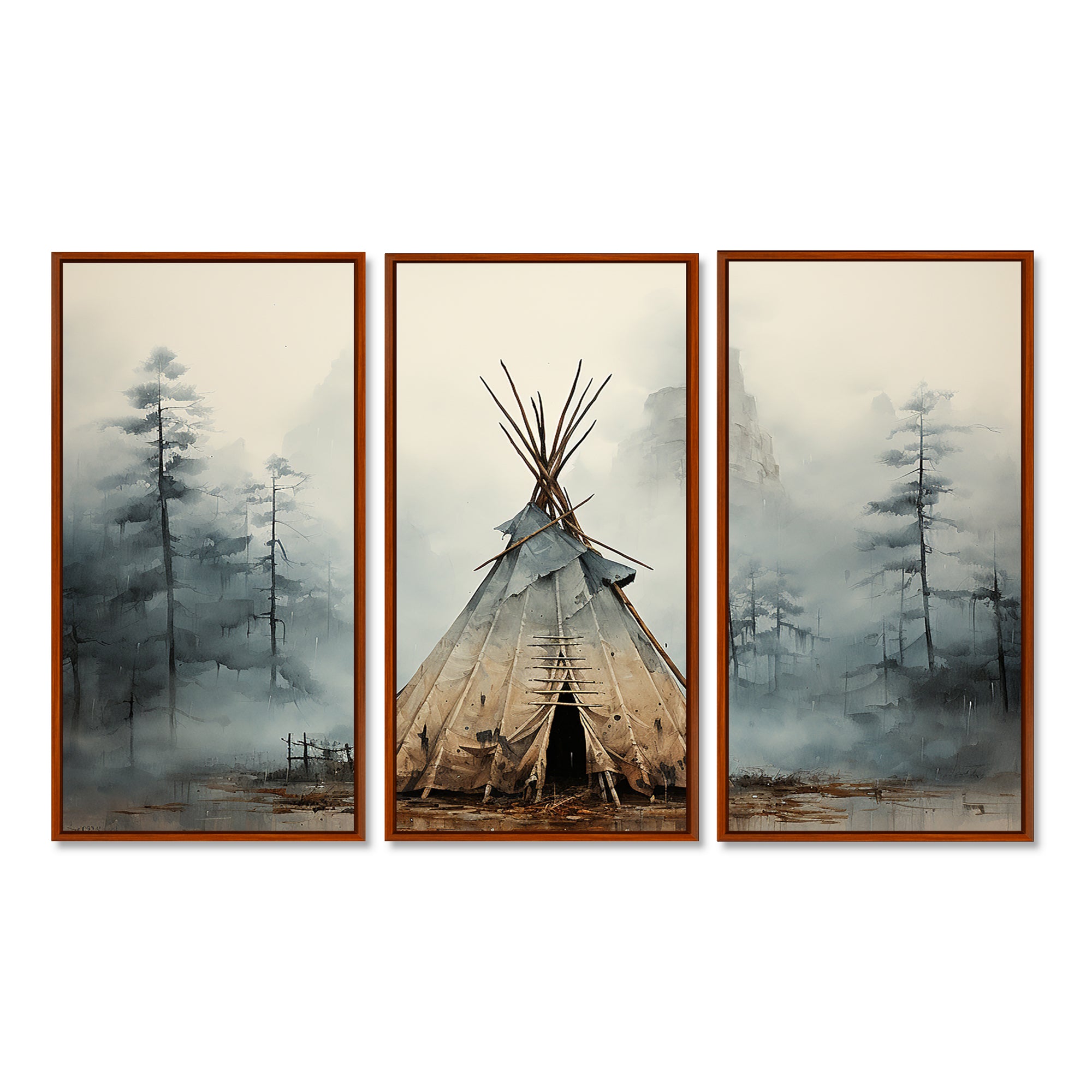 Grey Native Tipi Whispers Of Spirit - Canvas Multipanels Set of 3