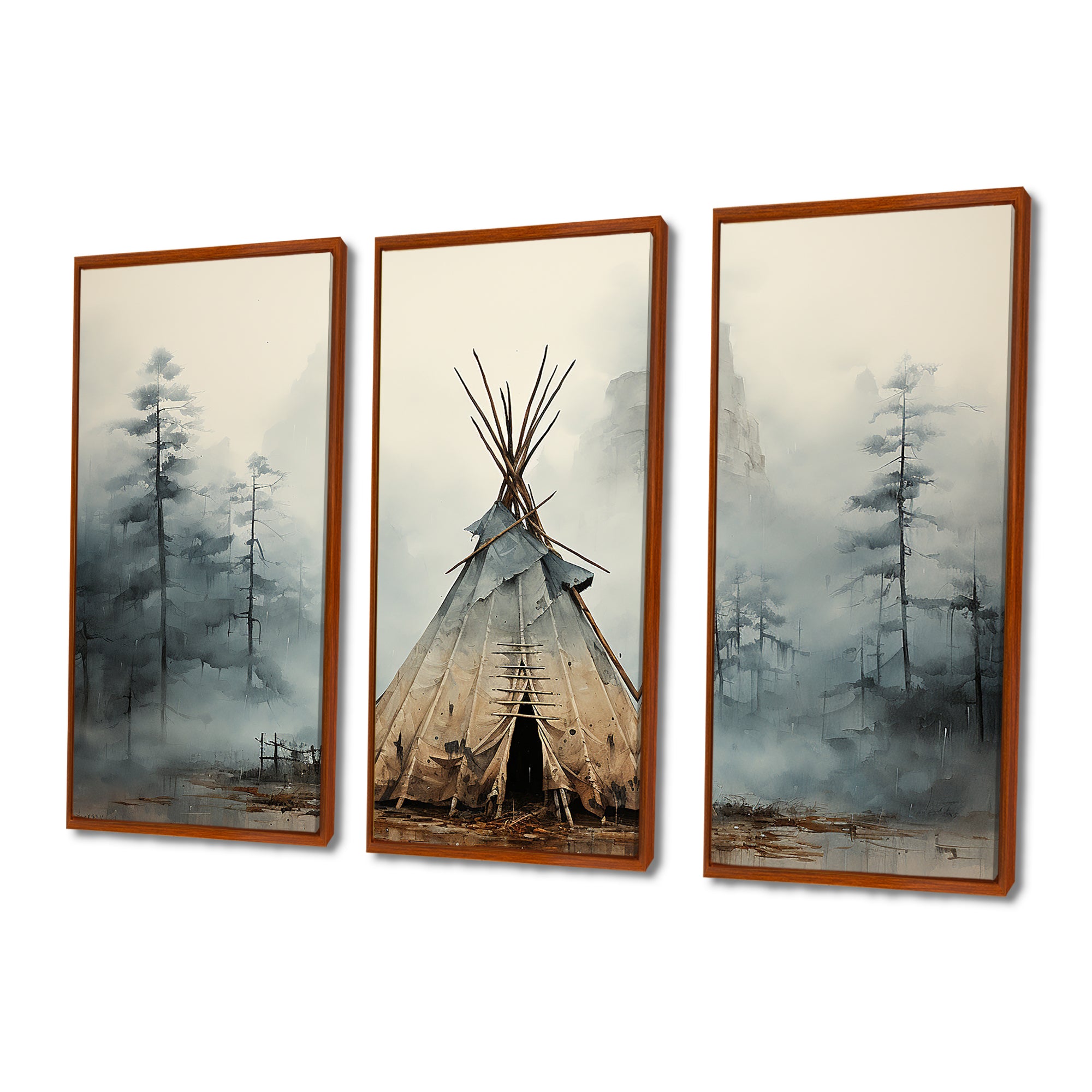 Grey Native Tipi Whispers Of Spirit - Canvas Multipanels Set of 3