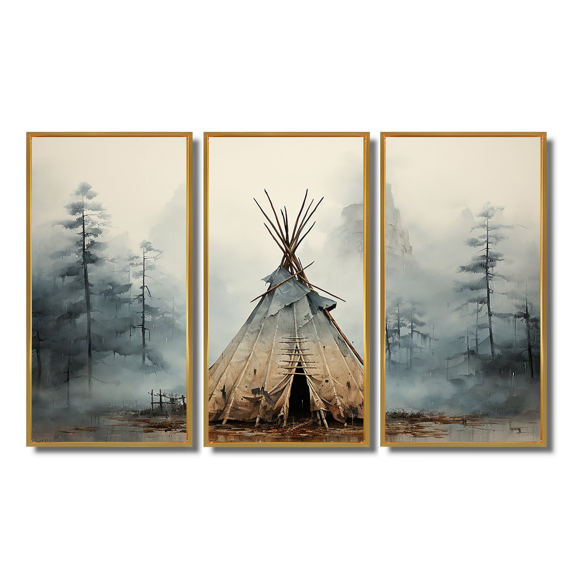 Grey Native Tipi Whispers Of Spirit - Canvas Multipanels Set of 3