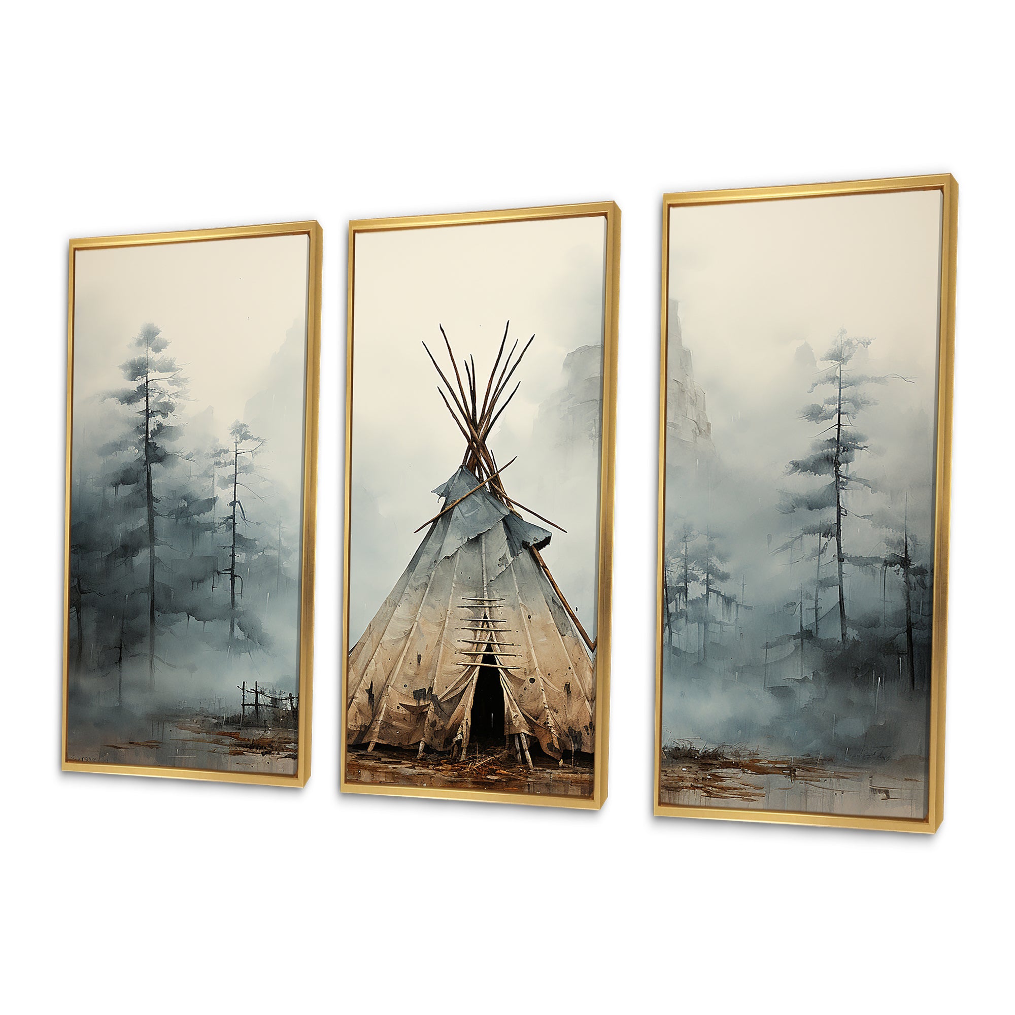 Grey Native Tipi Whispers Of Spirit - Canvas Multipanels Set of 3