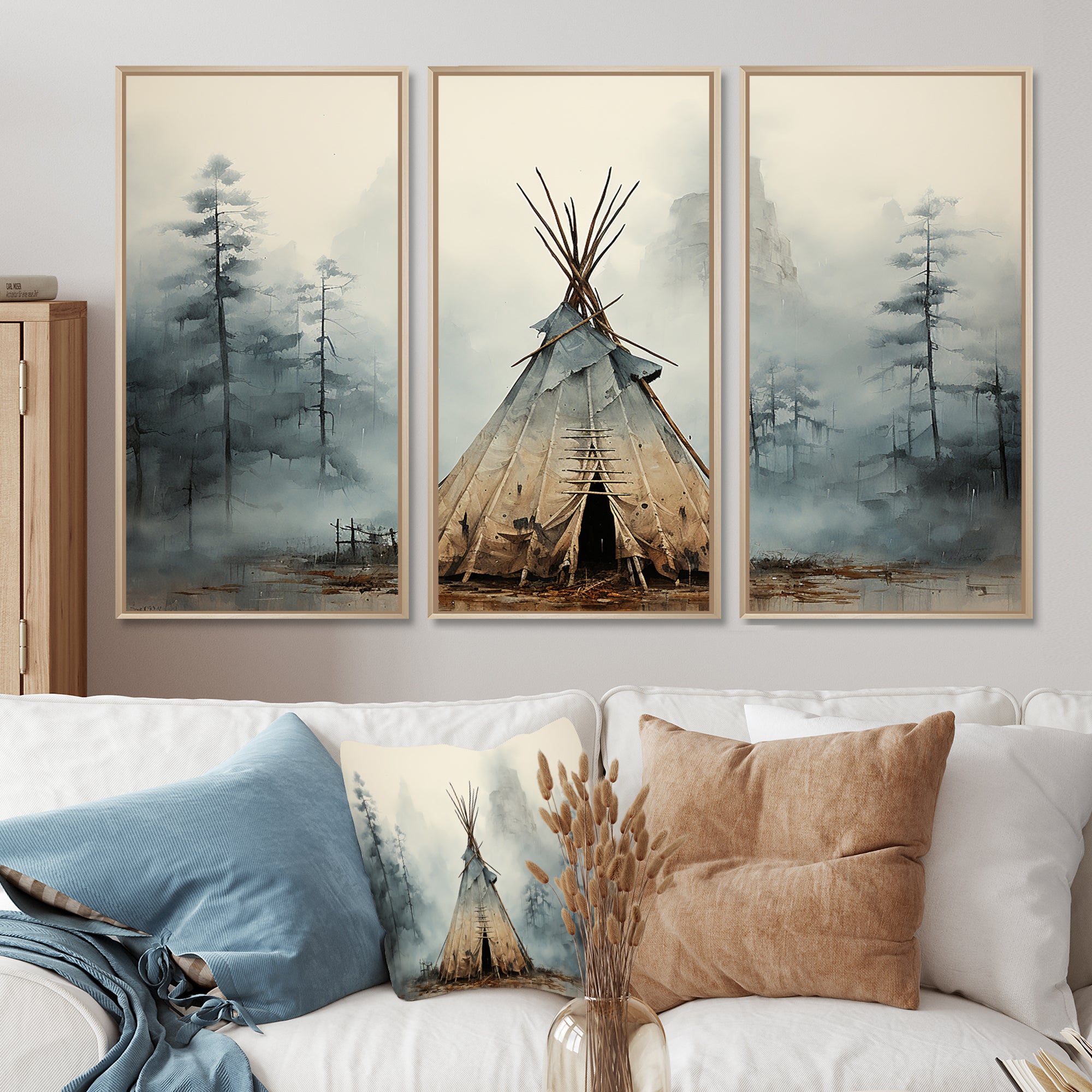 Grey Native Tipi Whispers Of Spirit - Canvas Multipanels Set of 3