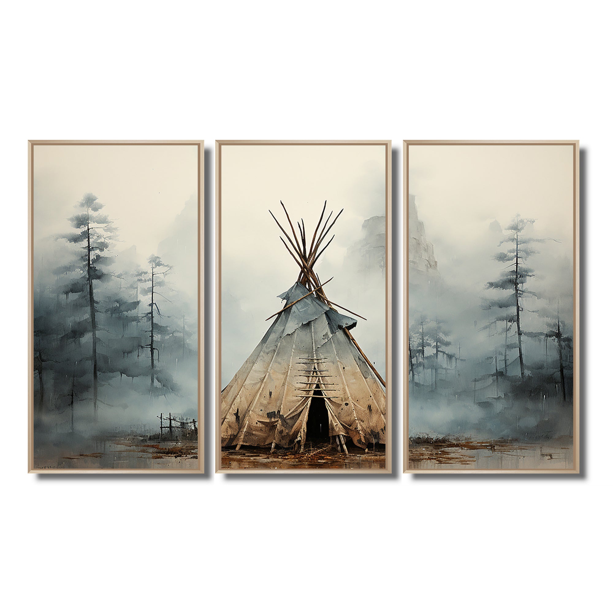 Grey Native Tipi Whispers Of Spirit - Canvas Multipanels Set of 3