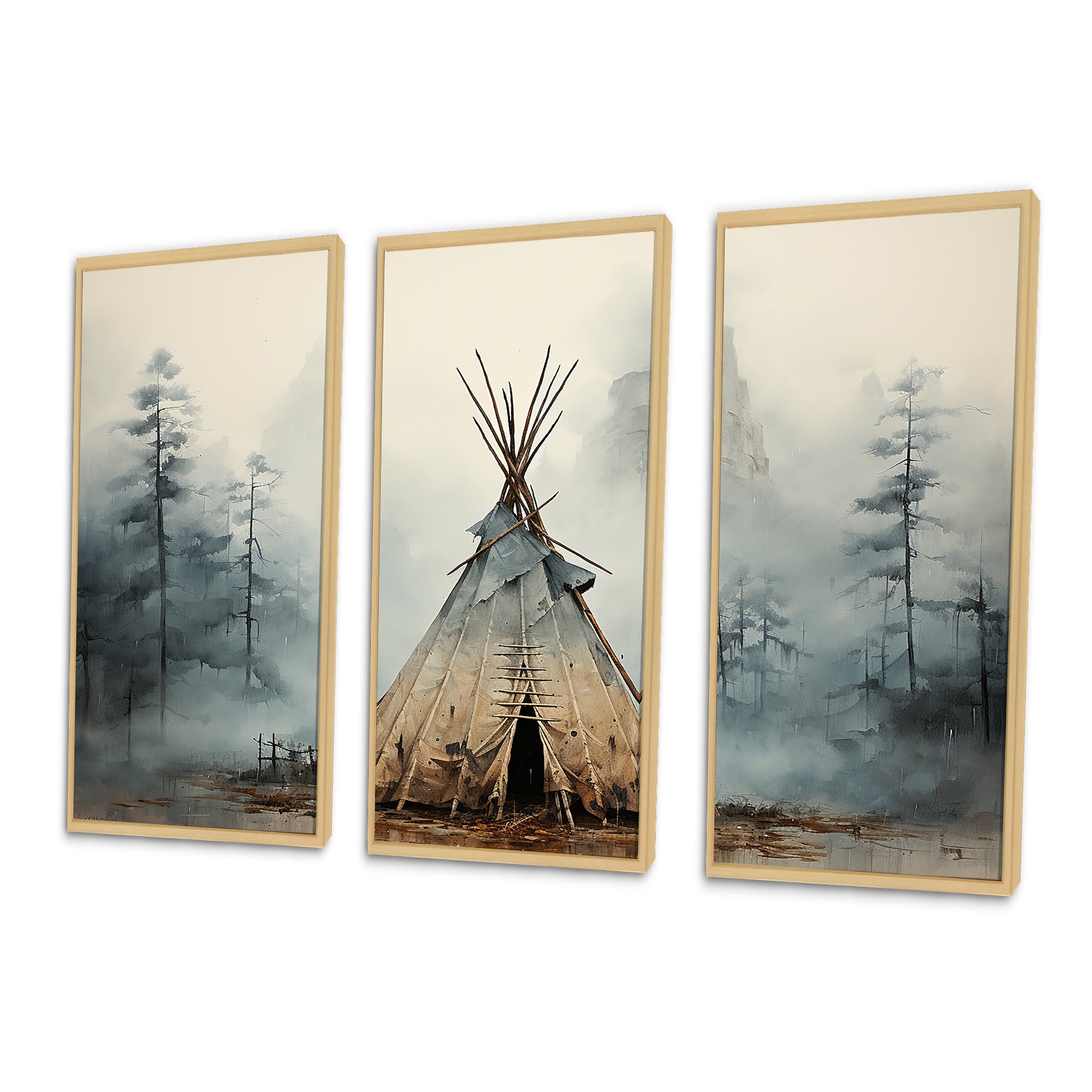 Grey Native Tipi Whispers Of Spirit - Canvas Multipanels Set of 3