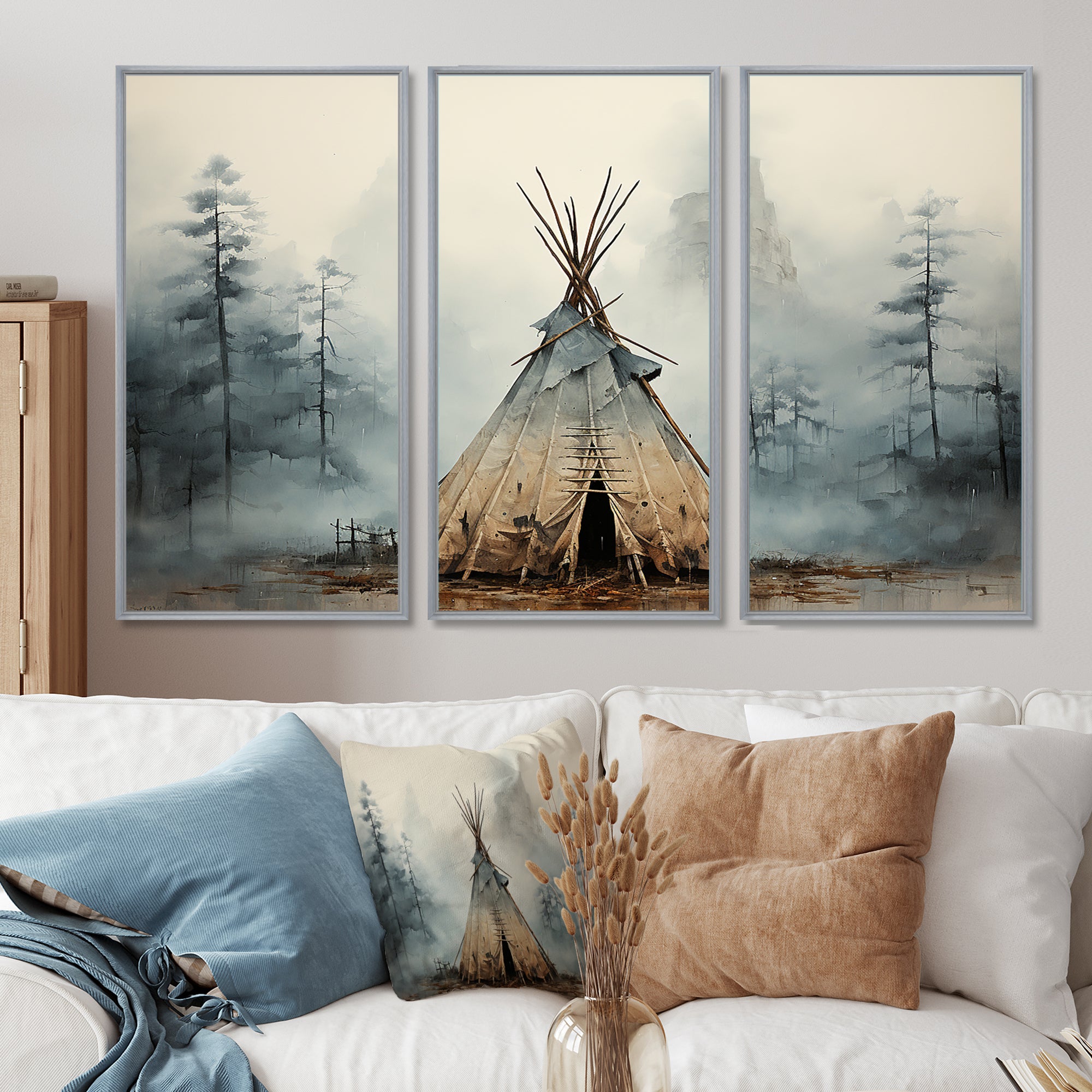 Grey Native Tipi Whispers Of Spirit - Canvas Multipanels Set of 3