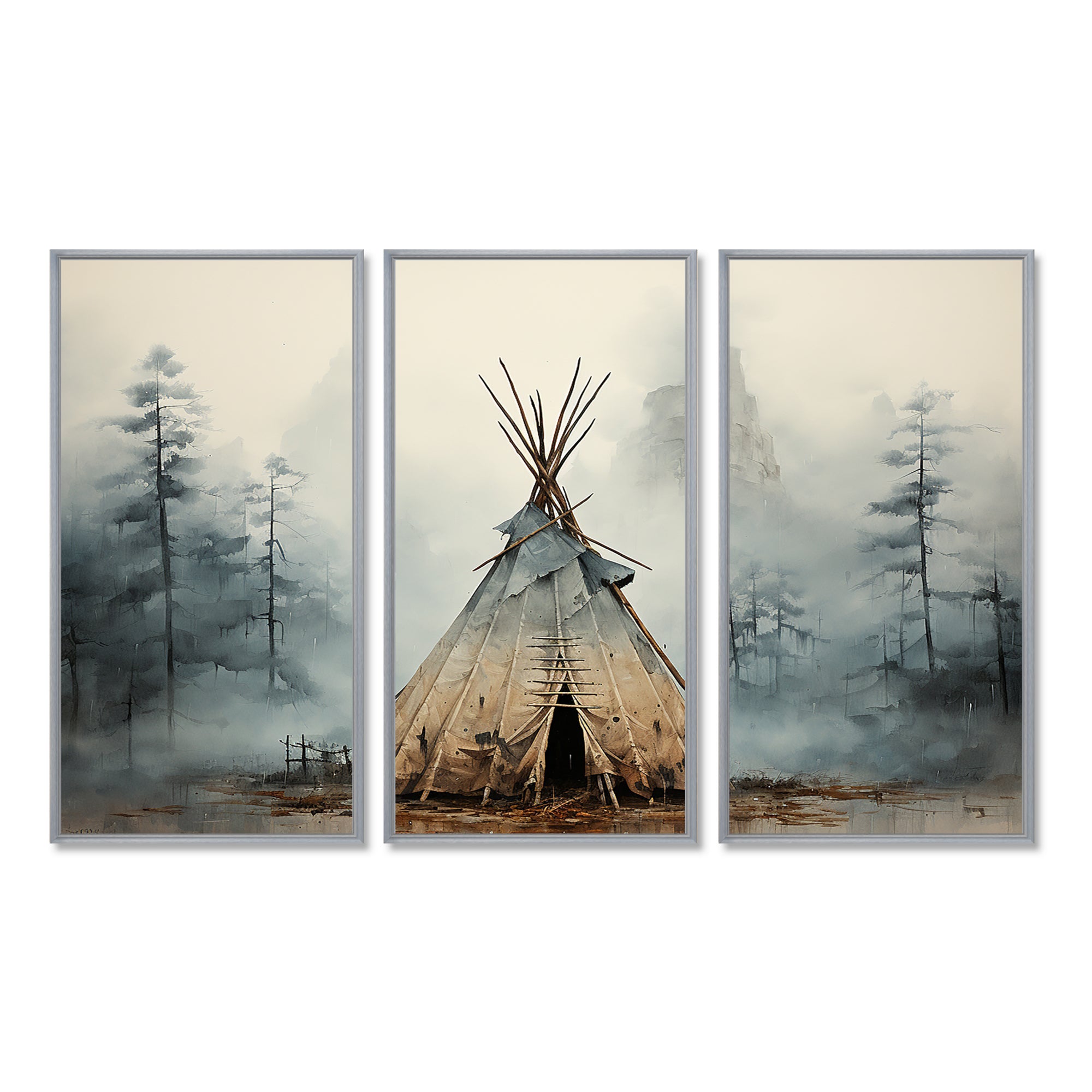 Grey Native Tipi Whispers Of Spirit - Canvas Multipanels Set of 3