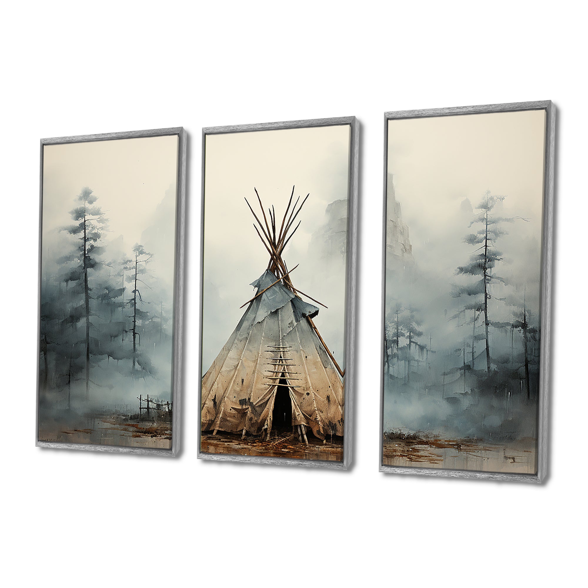 Grey Native Tipi Whispers Of Spirit - Canvas Multipanels Set of 3