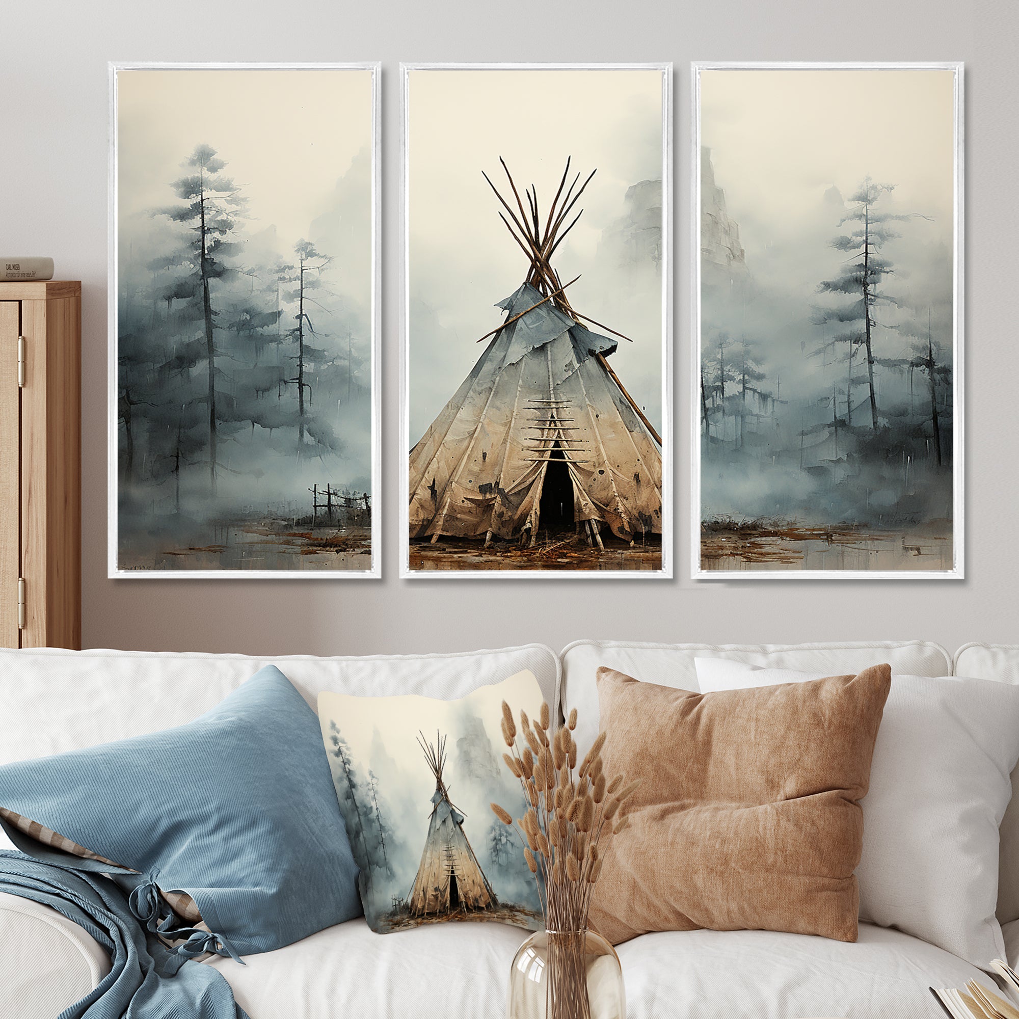 Grey Native Tipi Whispers Of Spirit - Canvas Multipanels Set of 3