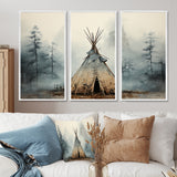 Grey Native Tipi Whispers Of Spirit - Canvas Multipanels Set of 3