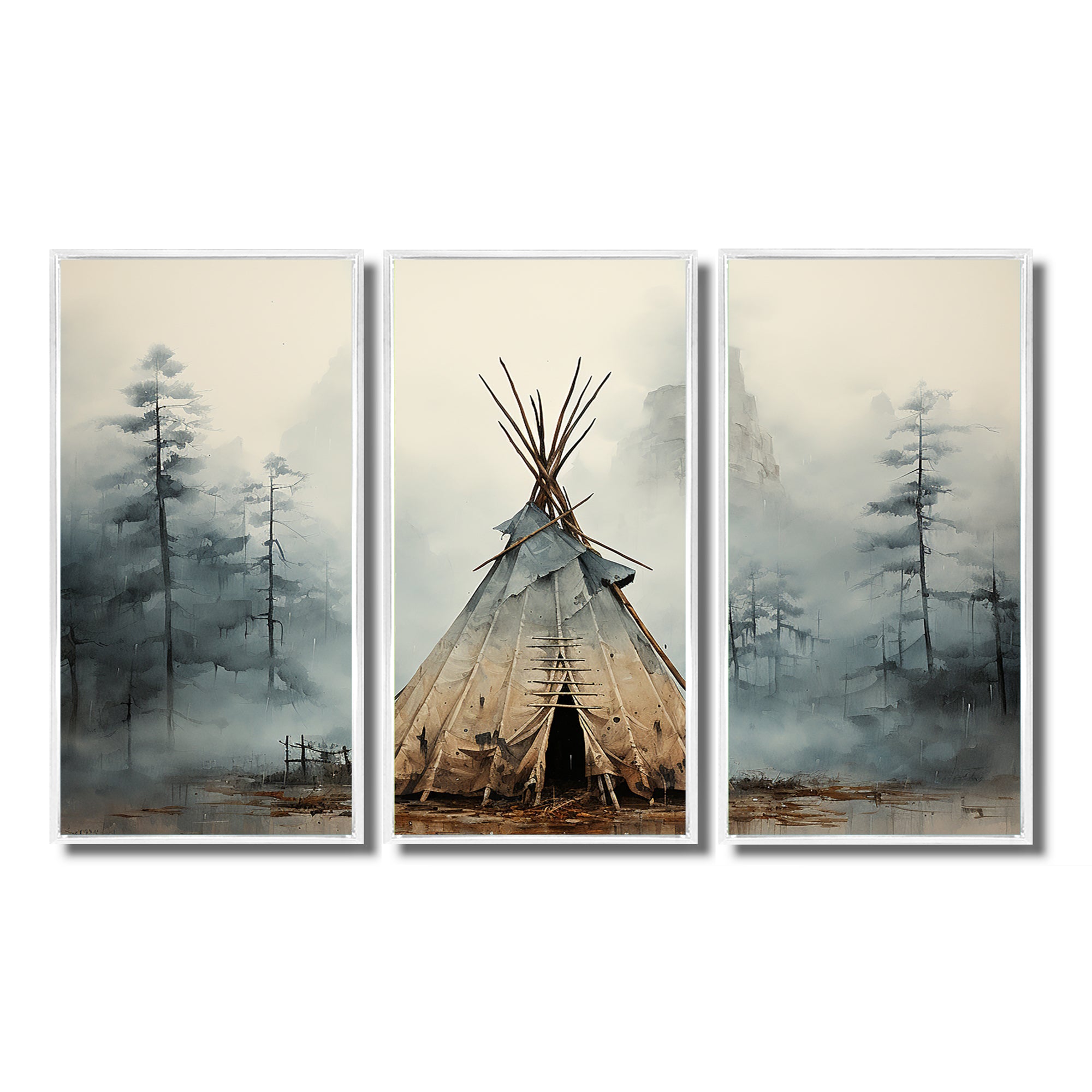 Grey Native Tipi Whispers Of Spirit - Canvas Multipanels Set of 3