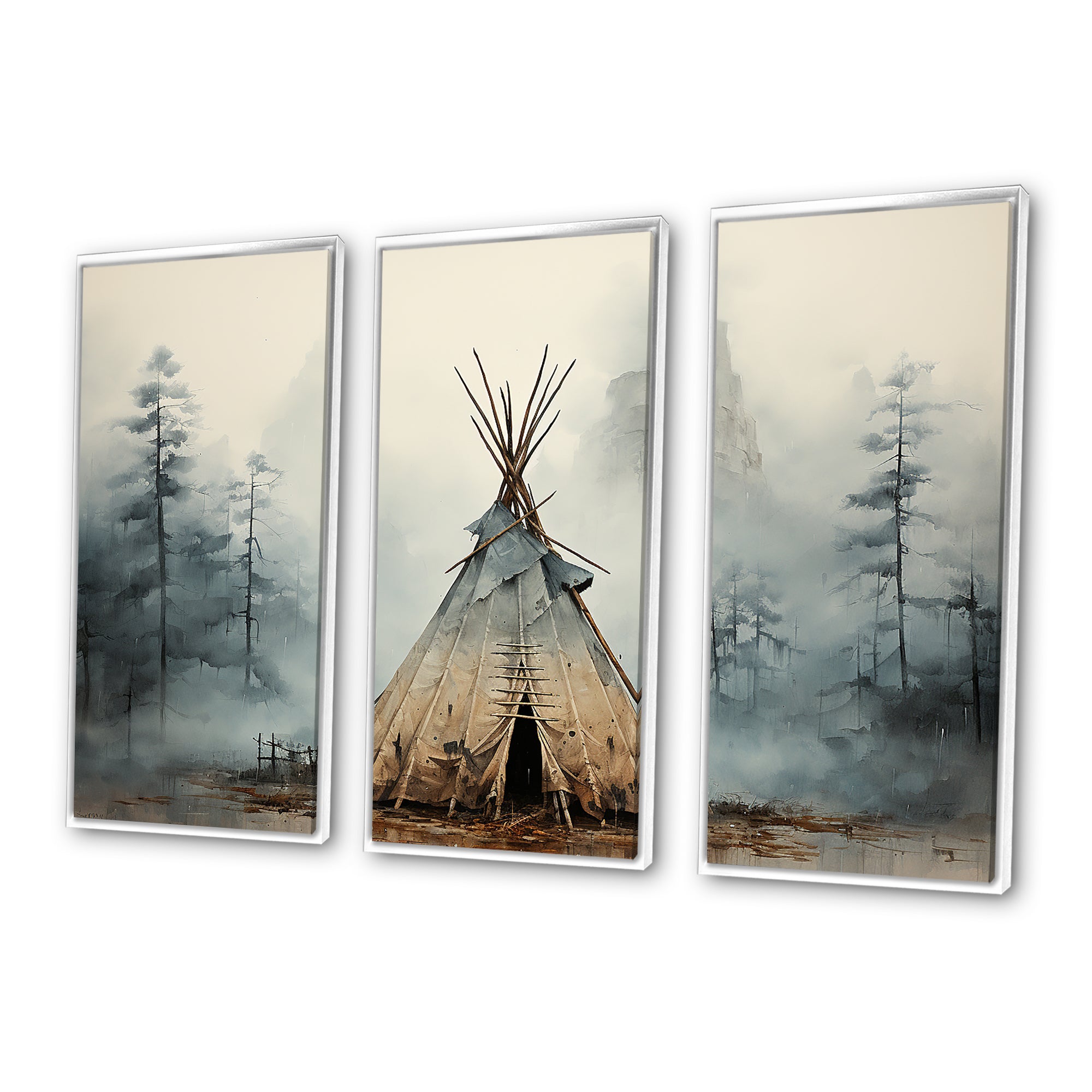 Grey Native Tipi Whispers Of Spirit - Canvas Multipanels Set of 3