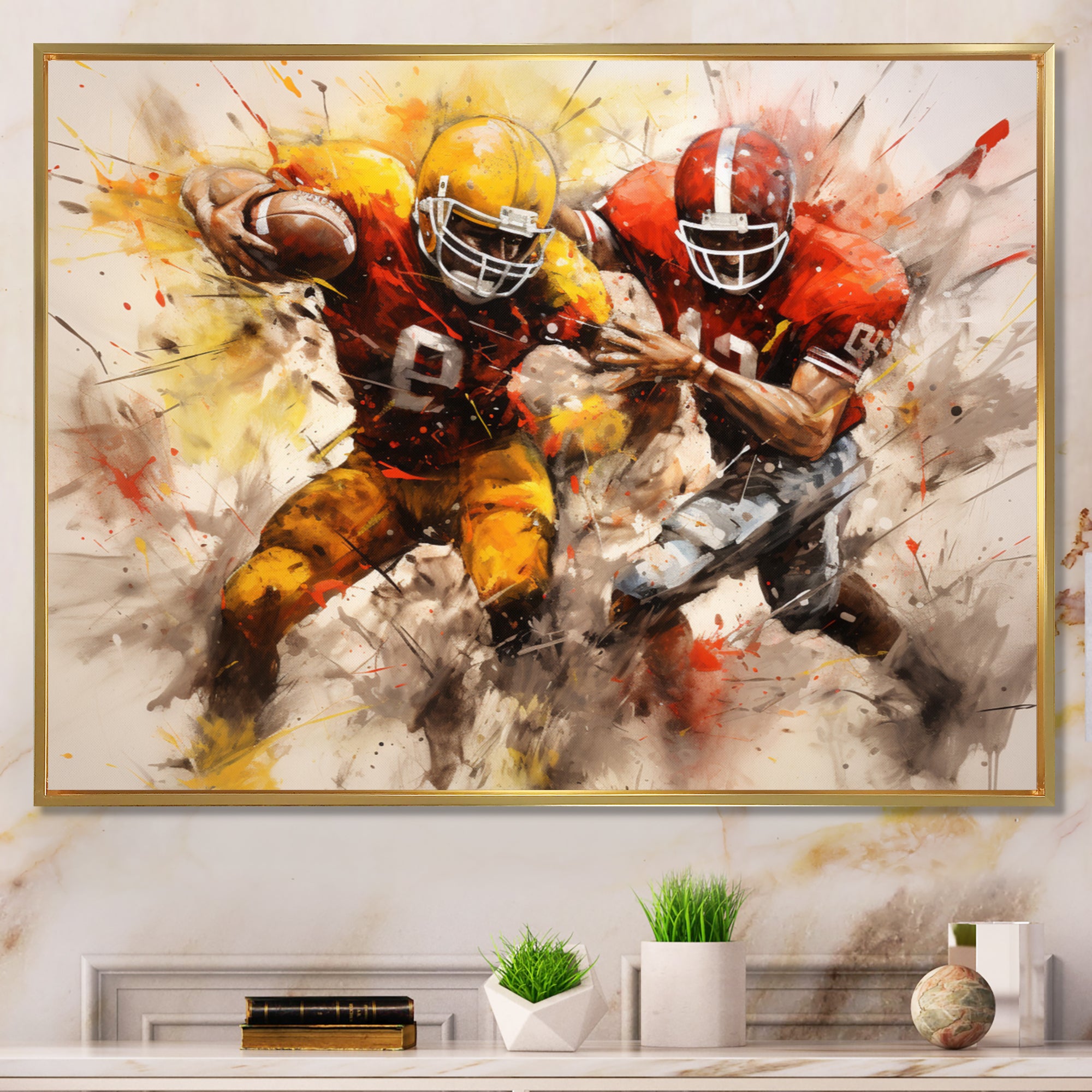 Yellow Football Abstract Blitz I - Football Canvas Wall Art