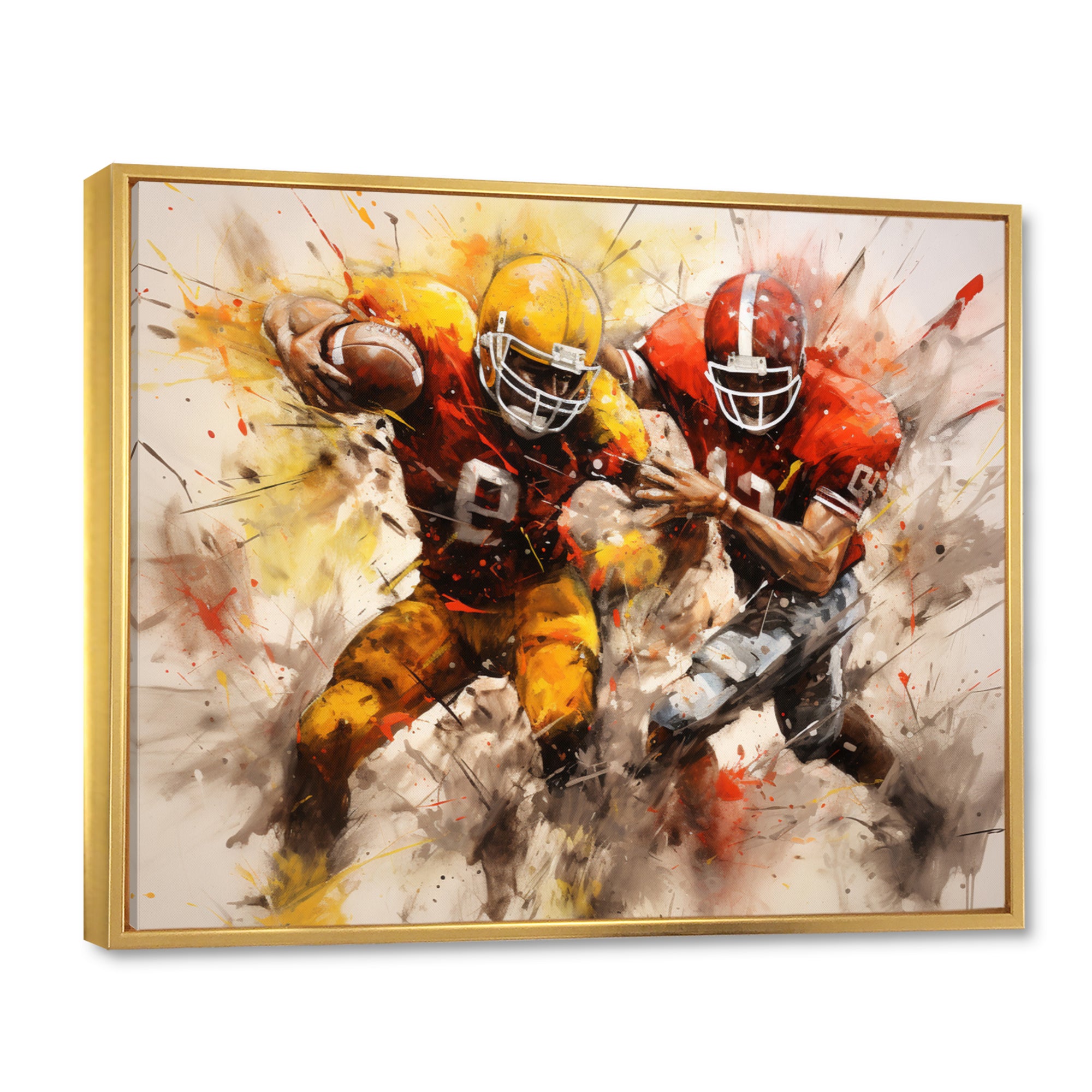 Yellow Football Abstract Blitz I - Football Canvas Wall Art