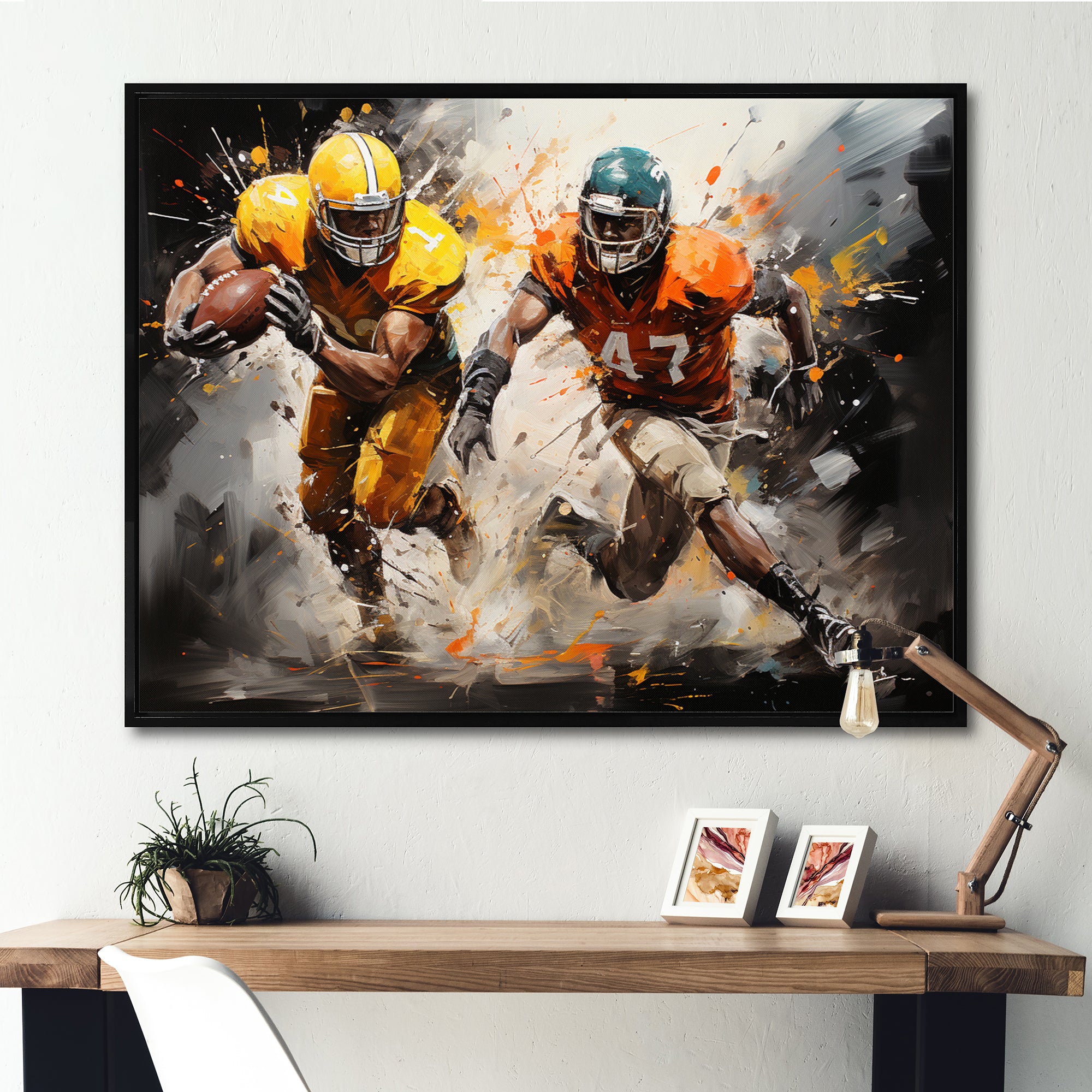 Orange Football Abstract Victory - Football Canvas Wall Art