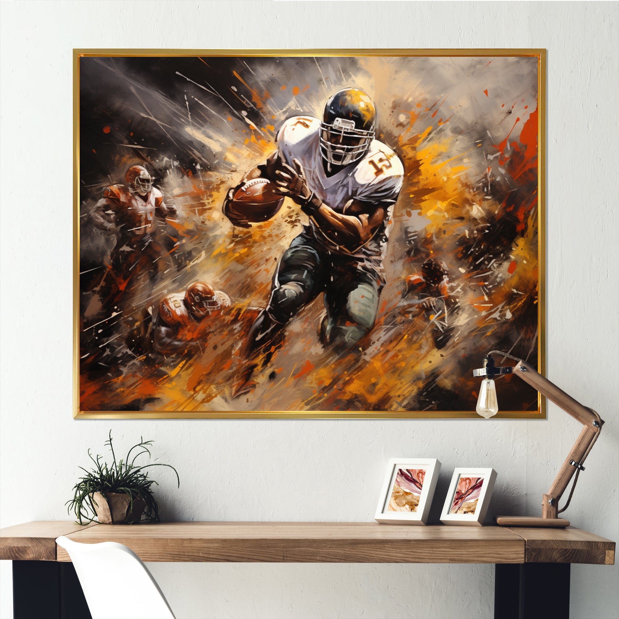 Yellow Football Abstract Victory - Football Canvas Wall Art