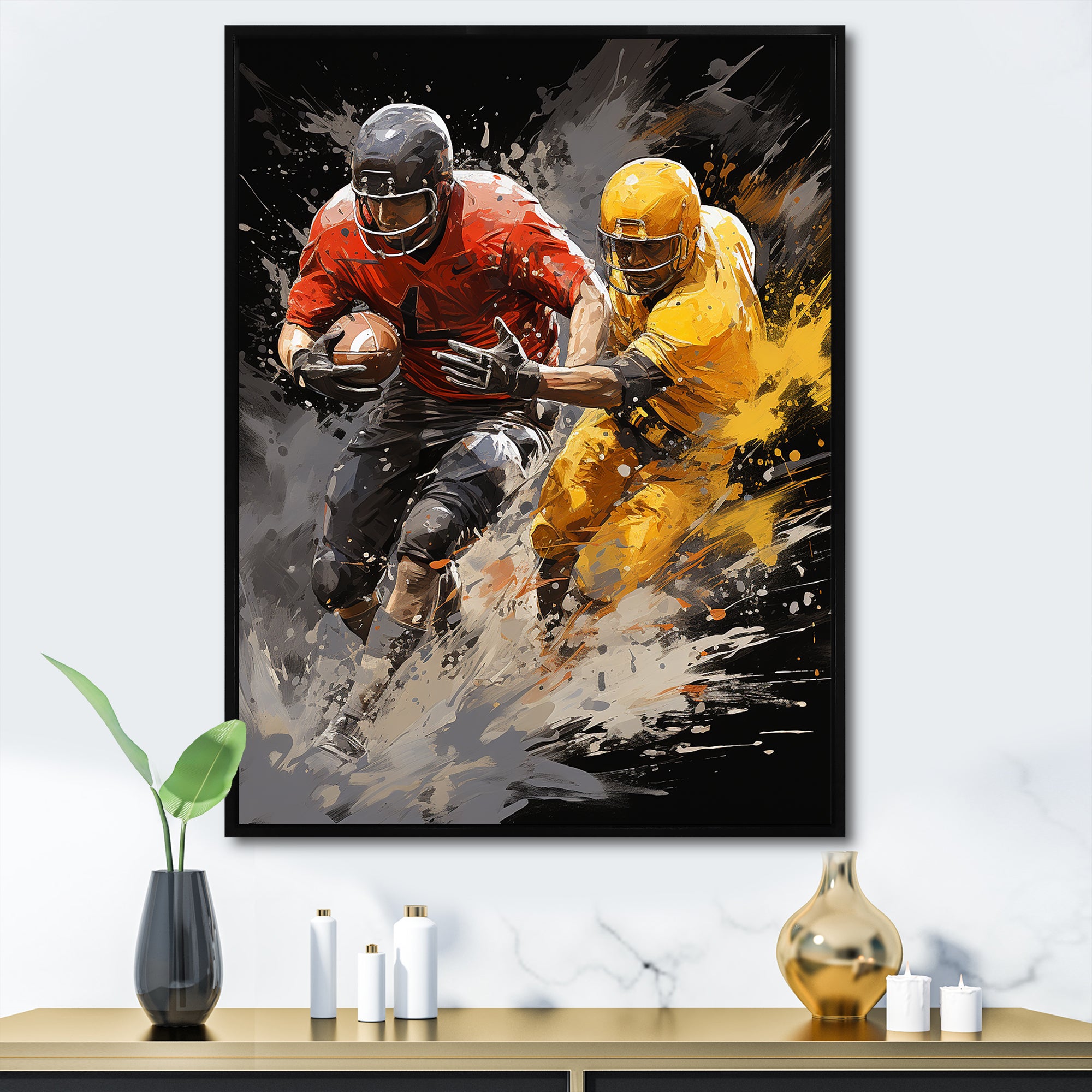 Yellow Football Dynamic Plays I - Football Canvas Wall Art