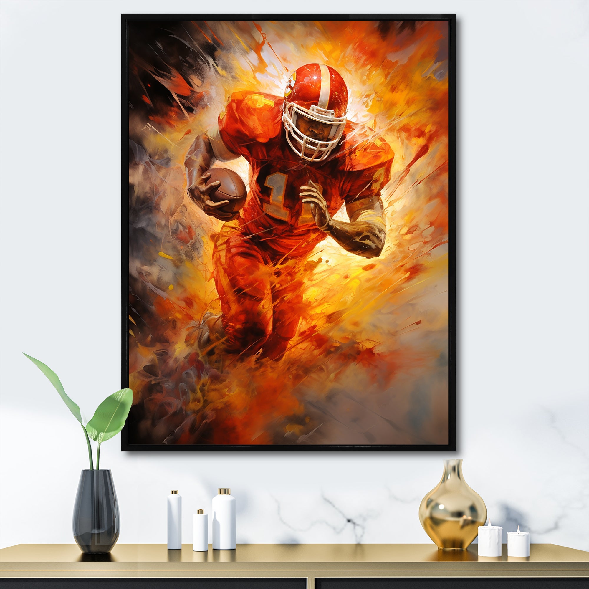 Orange Football Energy Burst I - Football Canvas Wall Art