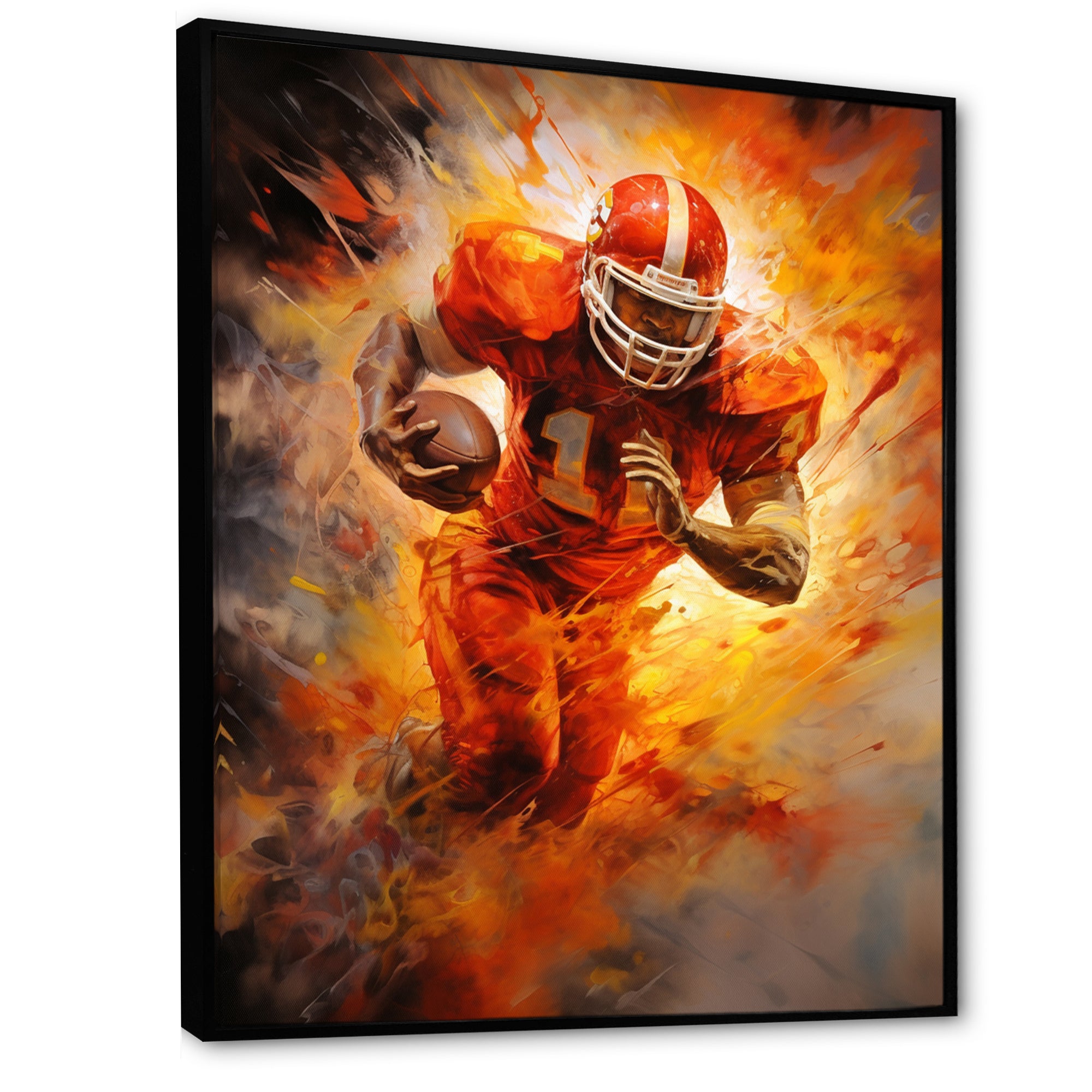 Orange Football Energy Burst I - Football Canvas Wall Art