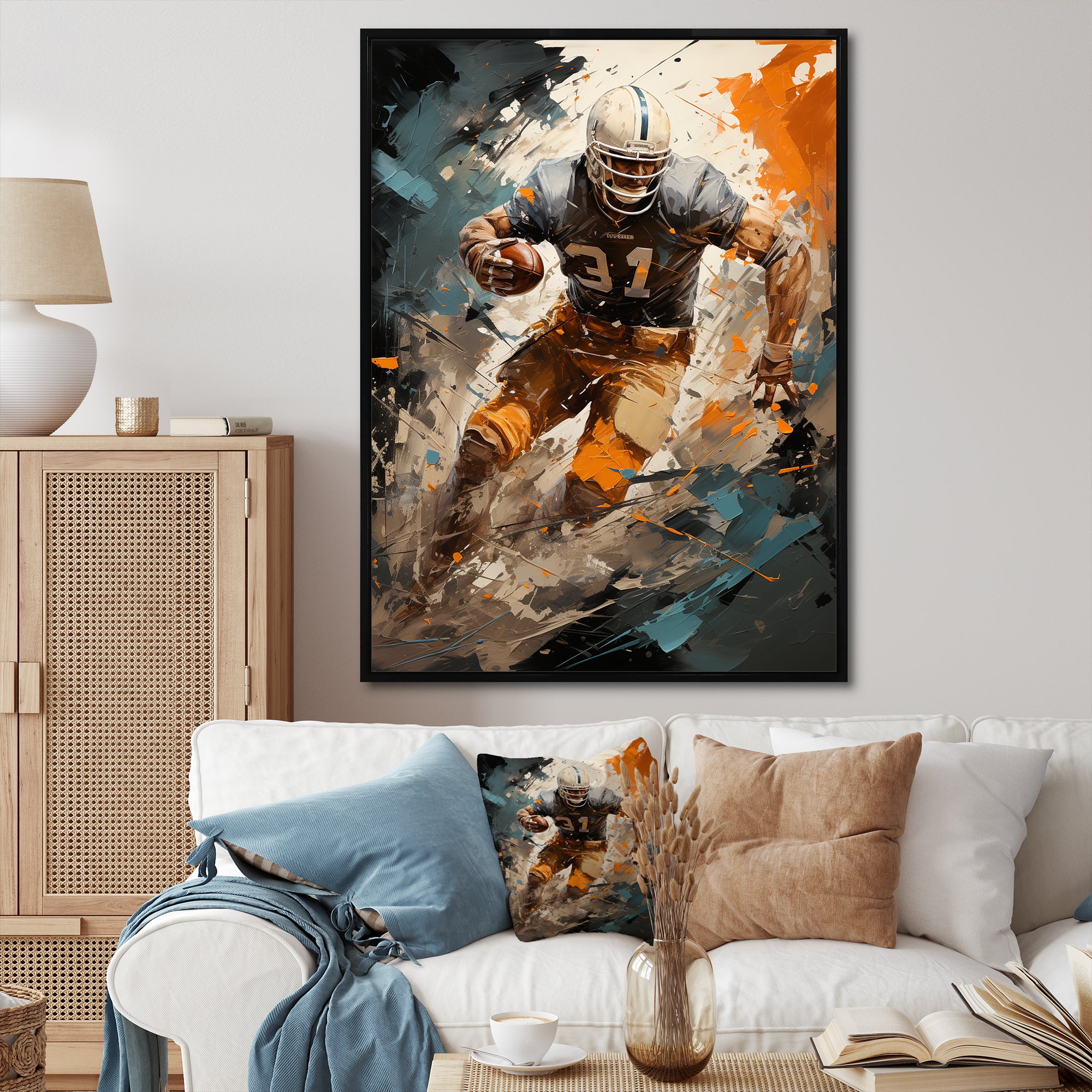 Grey Football Fragmented Plays - Football Canvas Wall Art