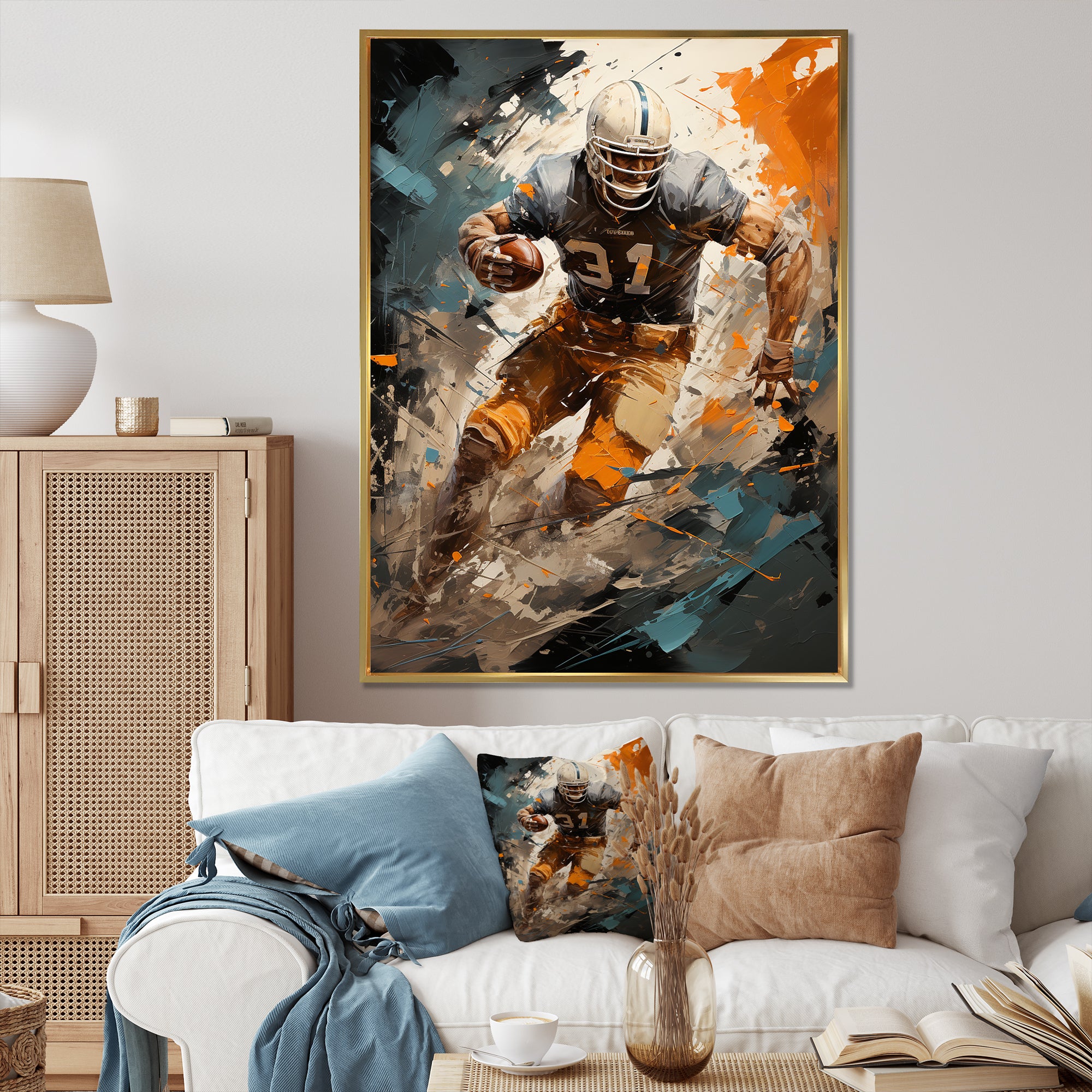 Grey Football Fragmented Plays - Football Canvas Wall Art