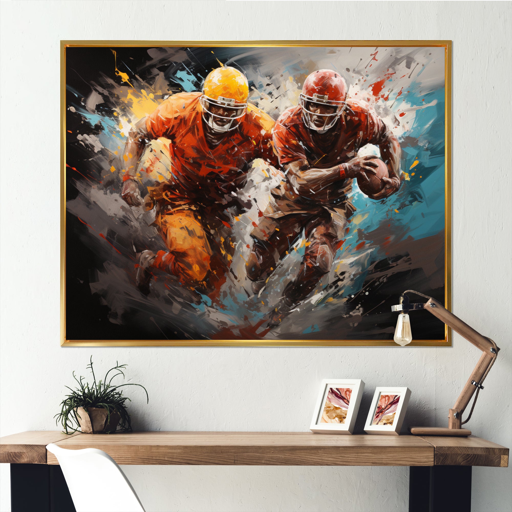 Yellow Football Gridiron Expression - Football Canvas Wall Art