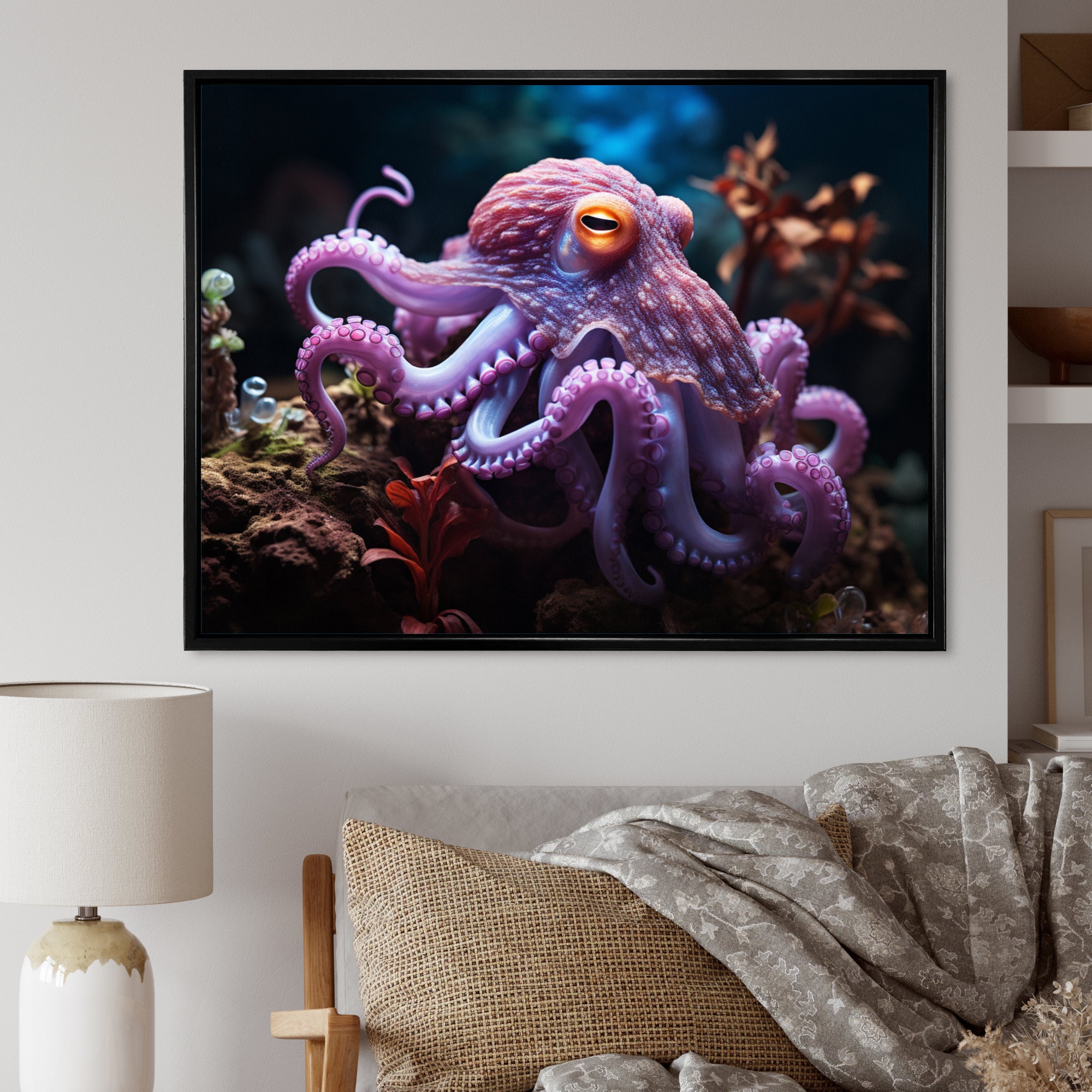 Purple Octopus Mystical Encounter - Purple Octopus Wall Art