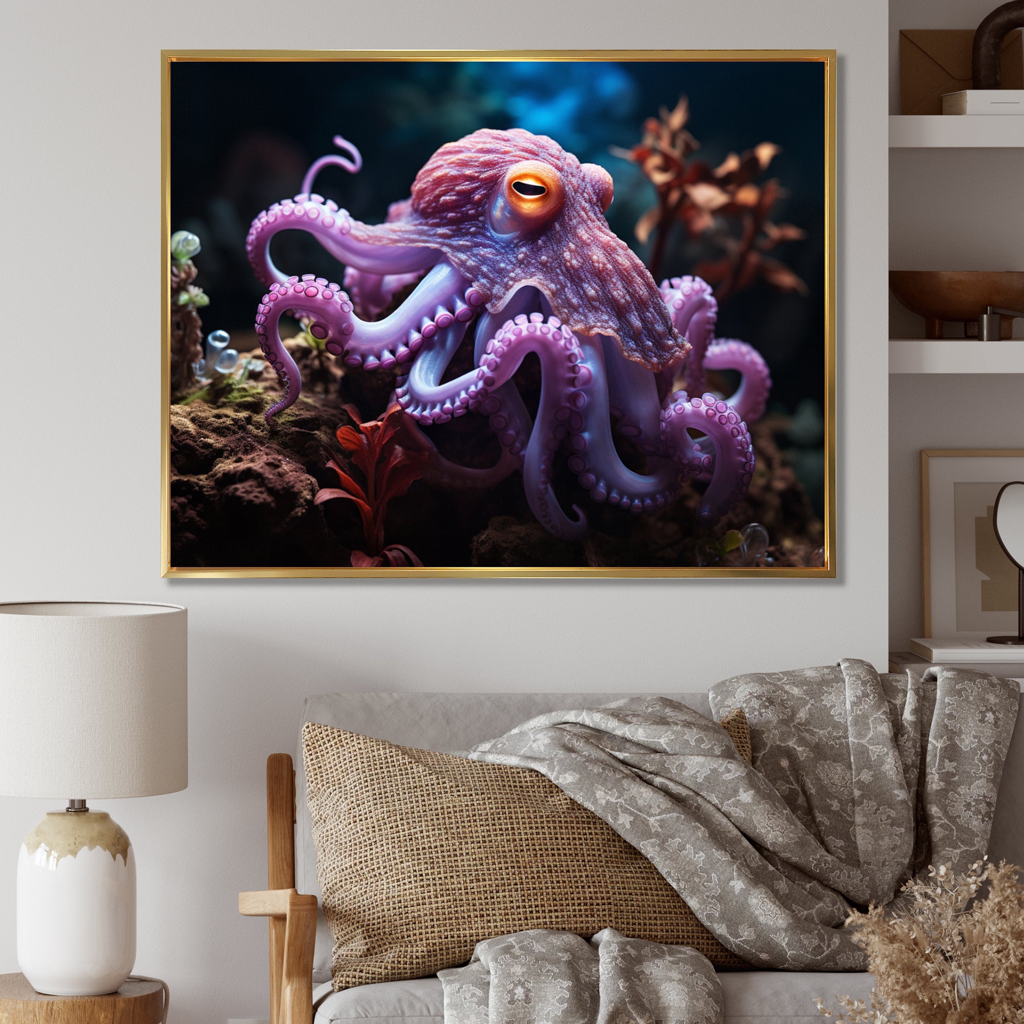 Purple Octopus Mystical Encounter - Purple Octopus Wall Art