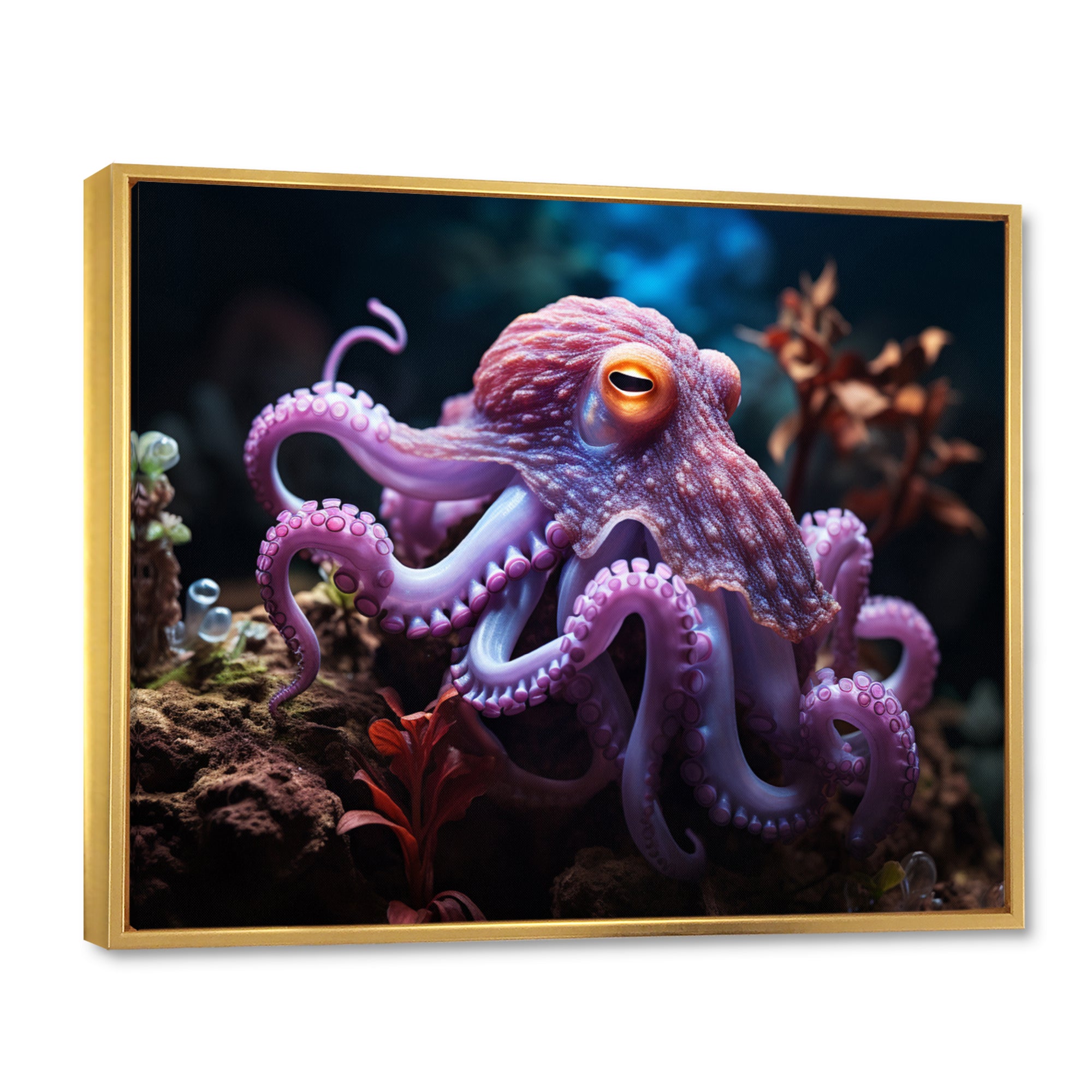 Purple Octopus Mystical Encounter - Purple Octopus Wall Art