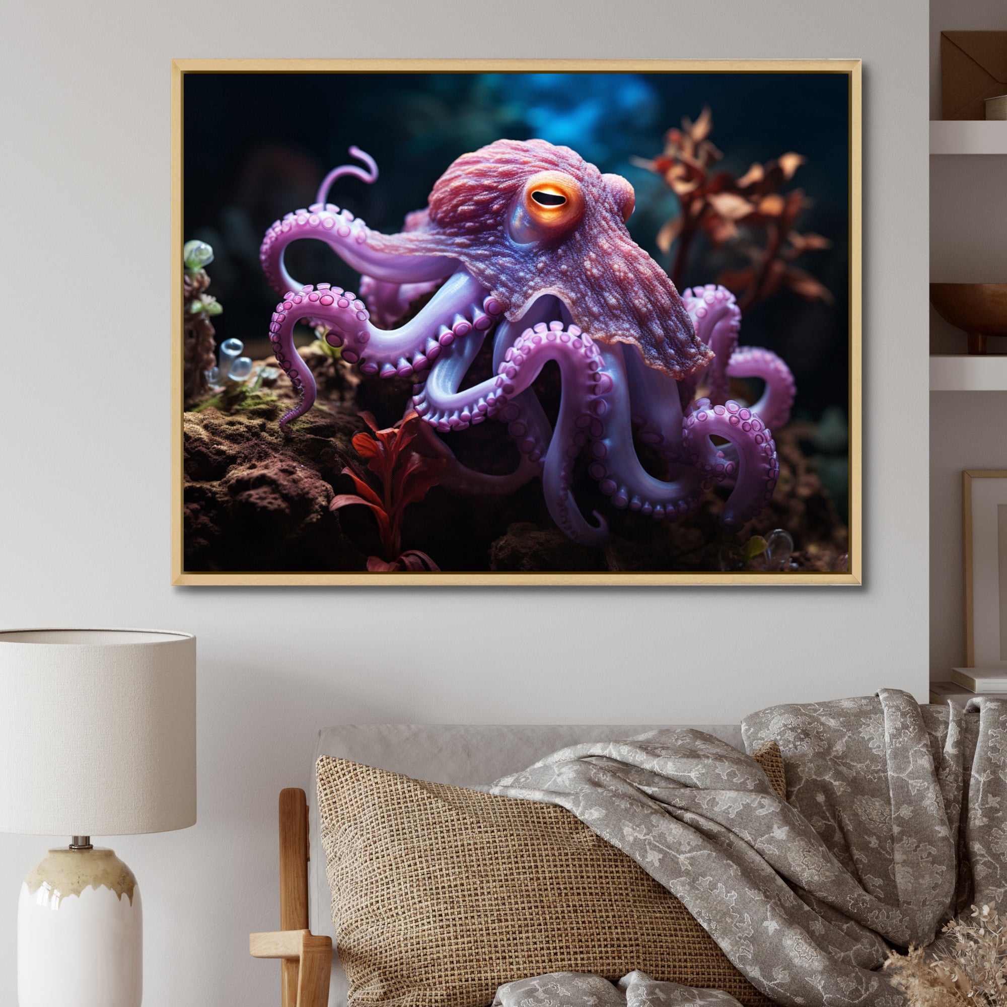 Purple Octopus Mystical Encounter - Purple Octopus Wall Art