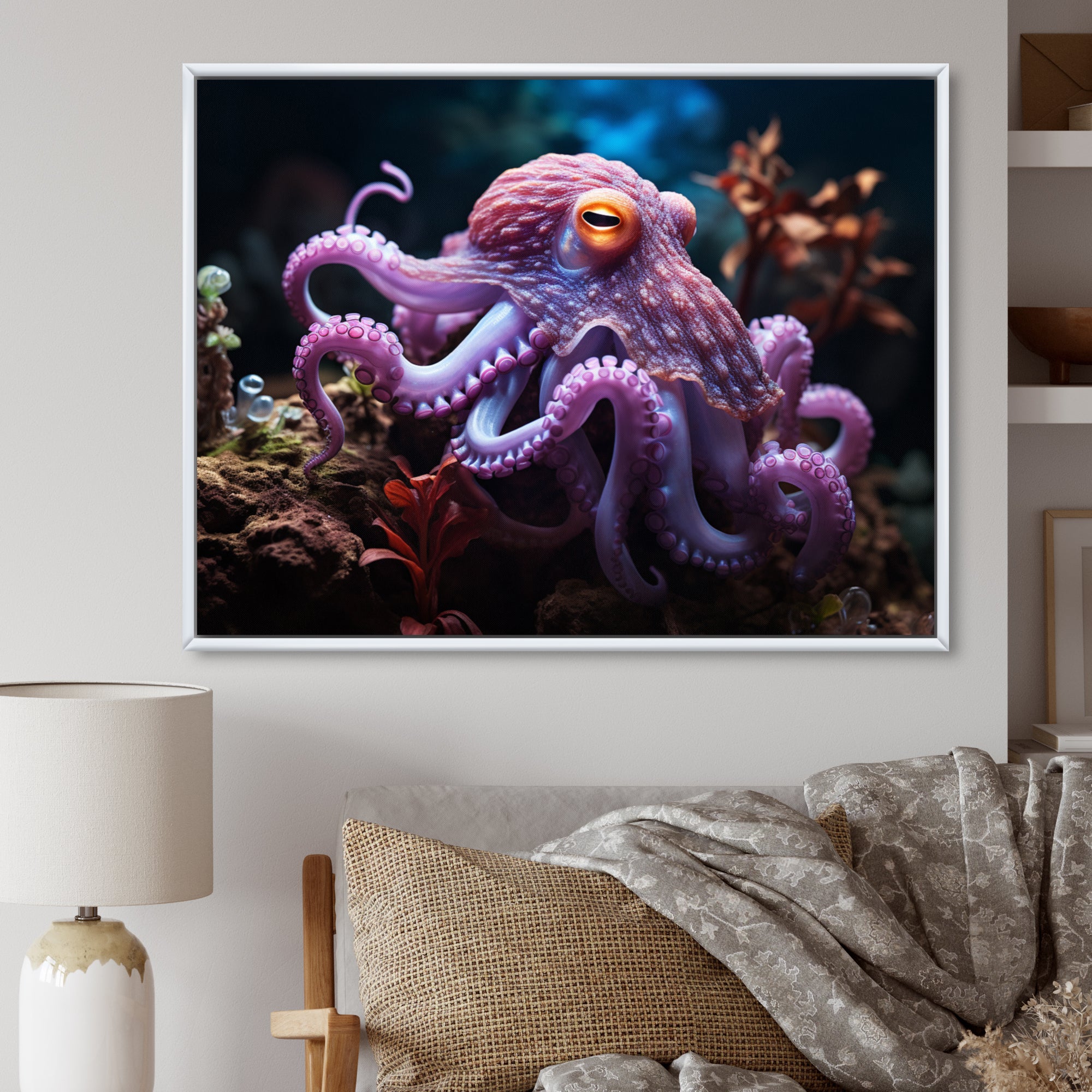 Purple Octopus Mystical Encounter - Purple Octopus Wall Art
