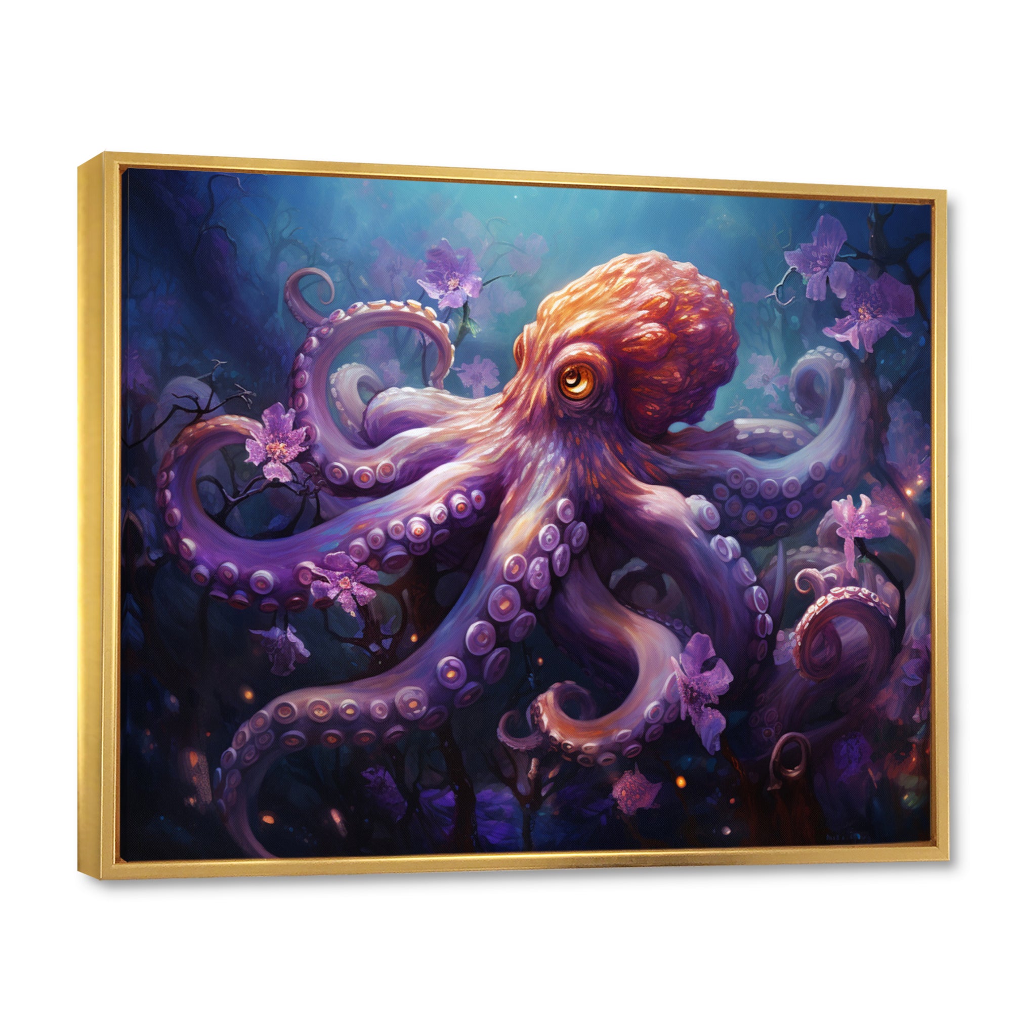 Purple Octopus Mystical Encounter An - Purple Octopus Wall Art