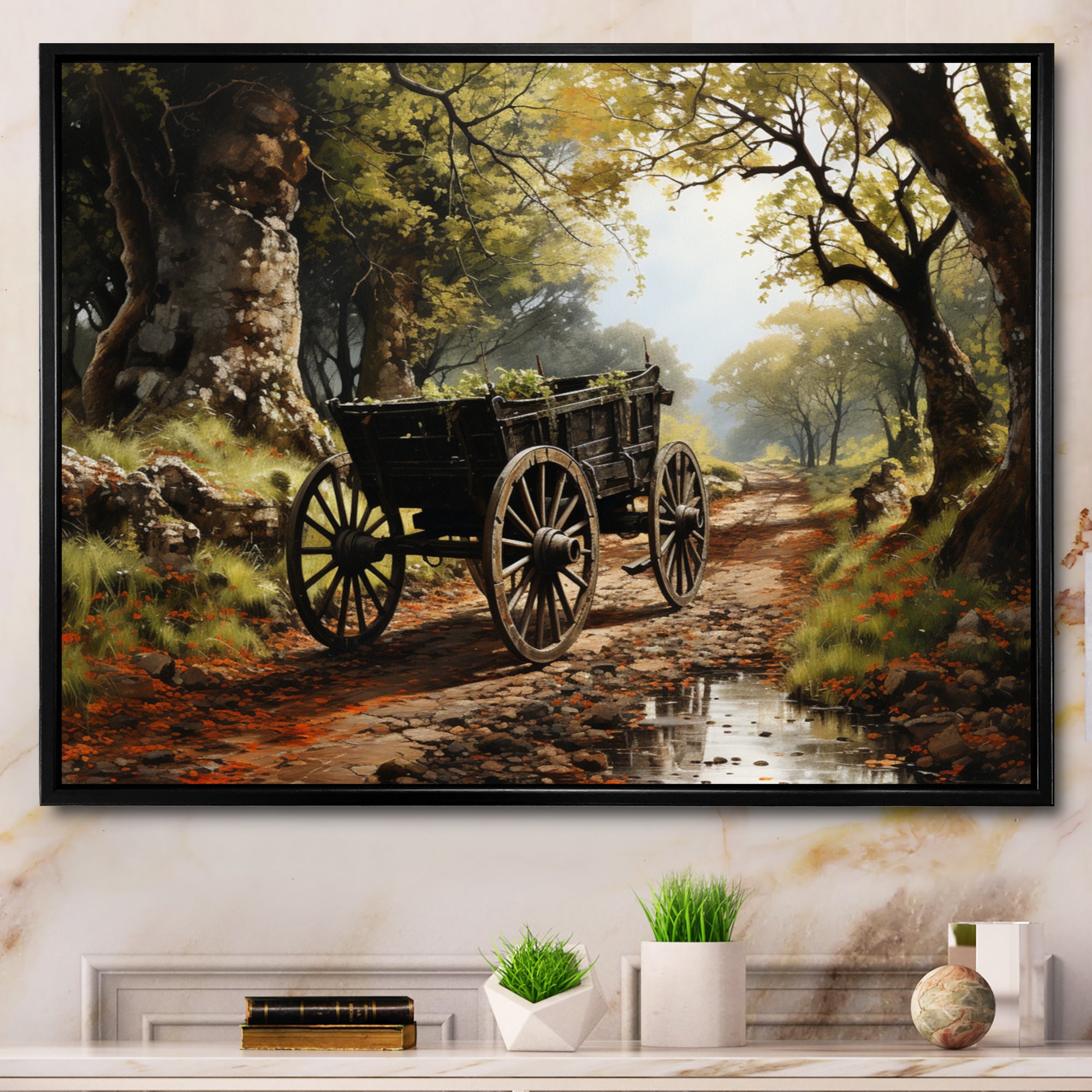 Brown Old Cart  Path - Old American Cart Canvas Wall Art
