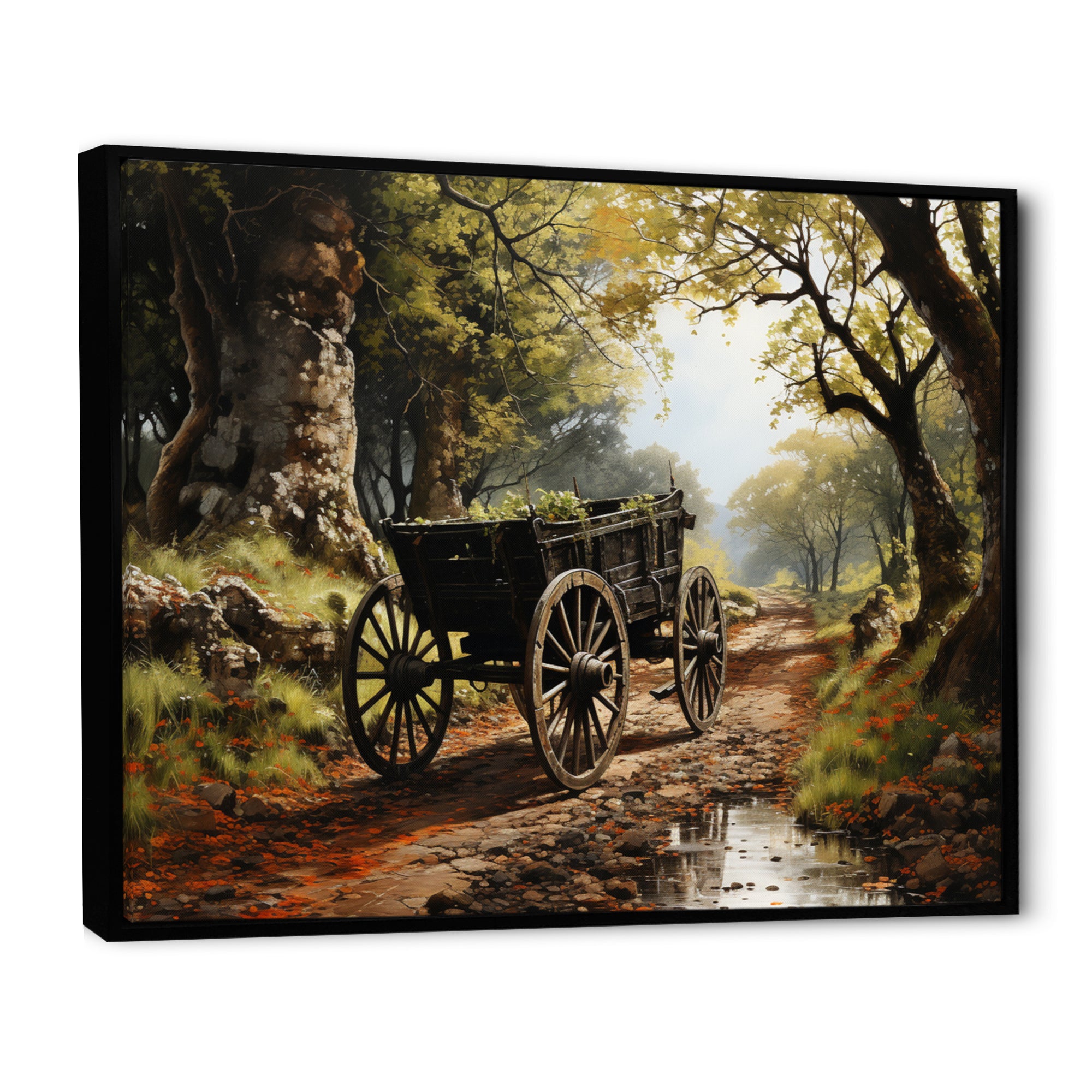 Brown Old Cart  Path - Old American Cart Canvas Wall Art