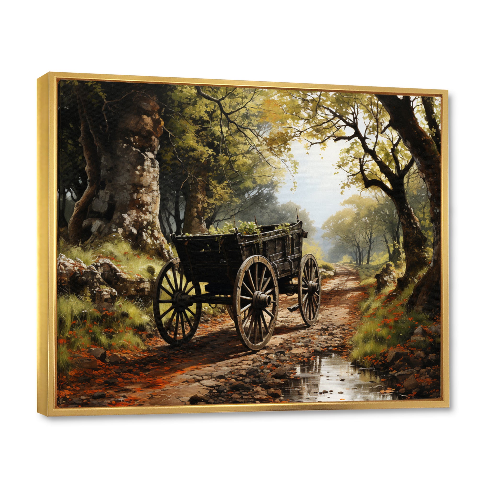 Brown Old Cart  Path - Old American Cart Canvas Wall Art