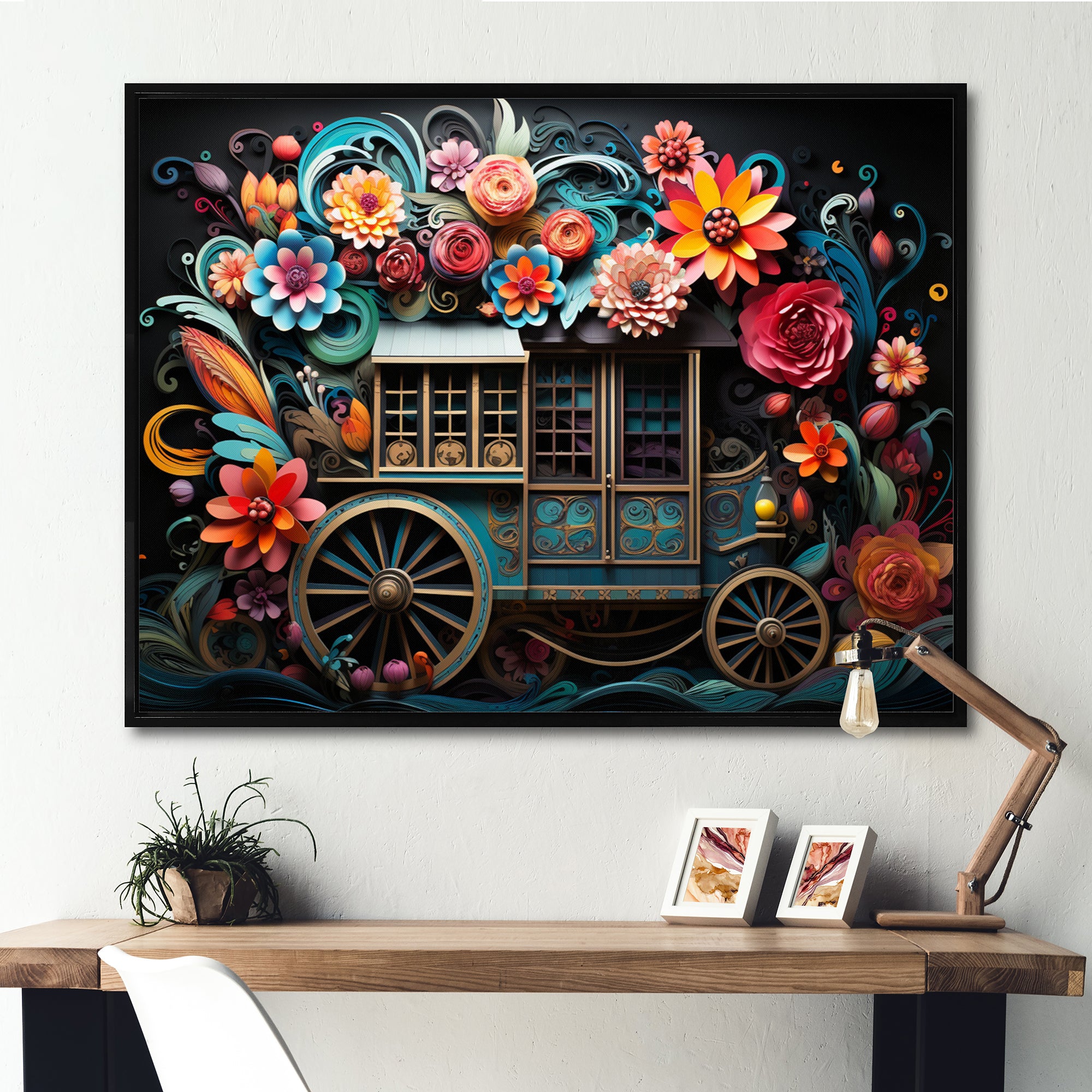 Teal Old Cart  Of Dream - Old American Cart Canvas Wall Art